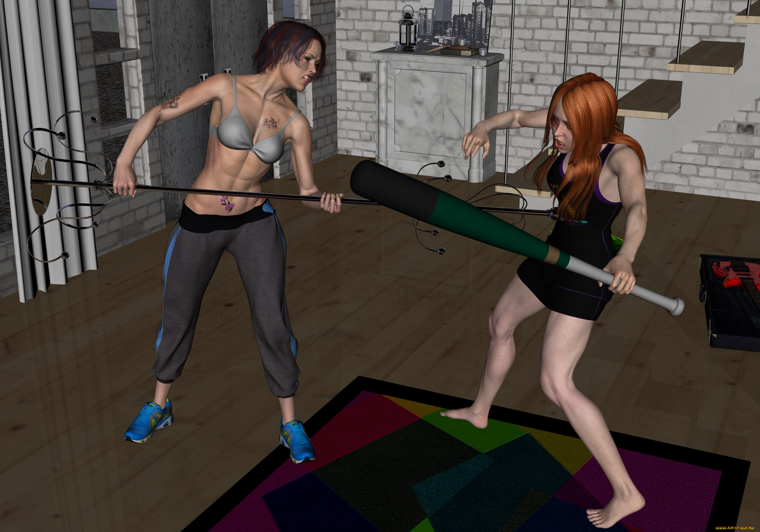 3д, графика, фантазия, , fantasy, борьба, фон, взгляд, девушки