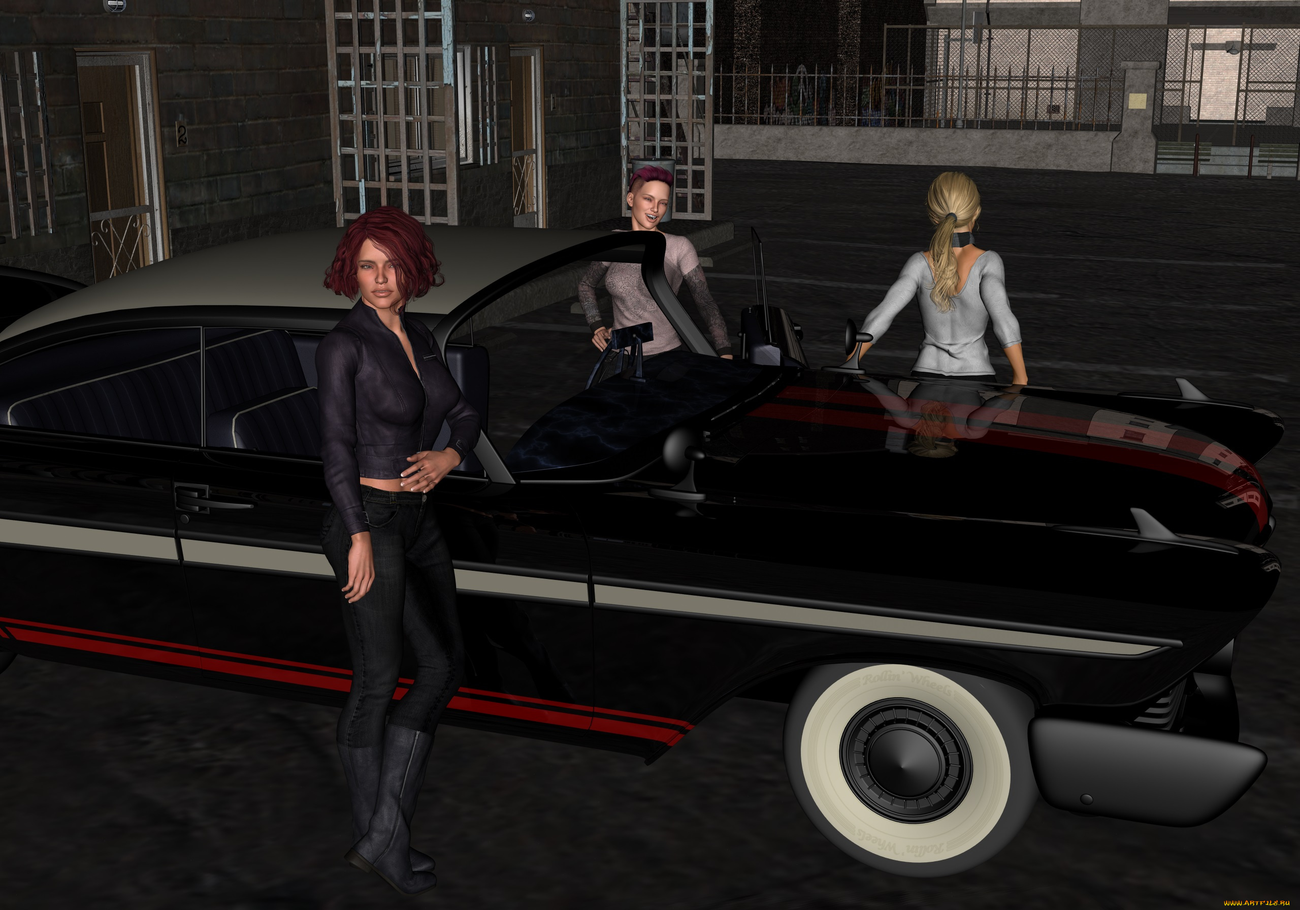 3д, графика, люди-авто, мото, , people-, car, , , moto, автомобиль, фон, взгляд, девушки