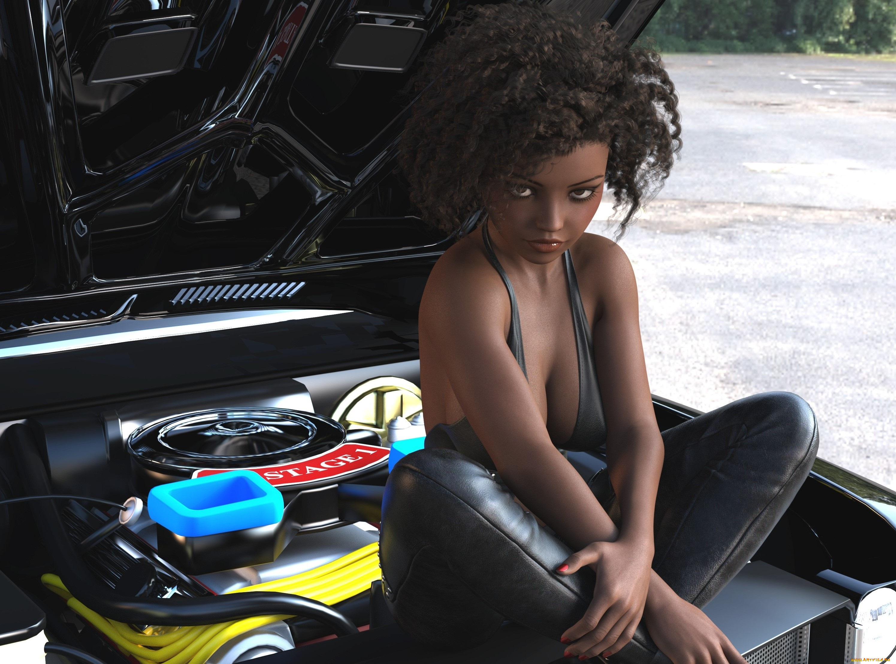 3д, графика, люди-авто, мото, , people-, car, , , moto, фон, взгляд, девушка