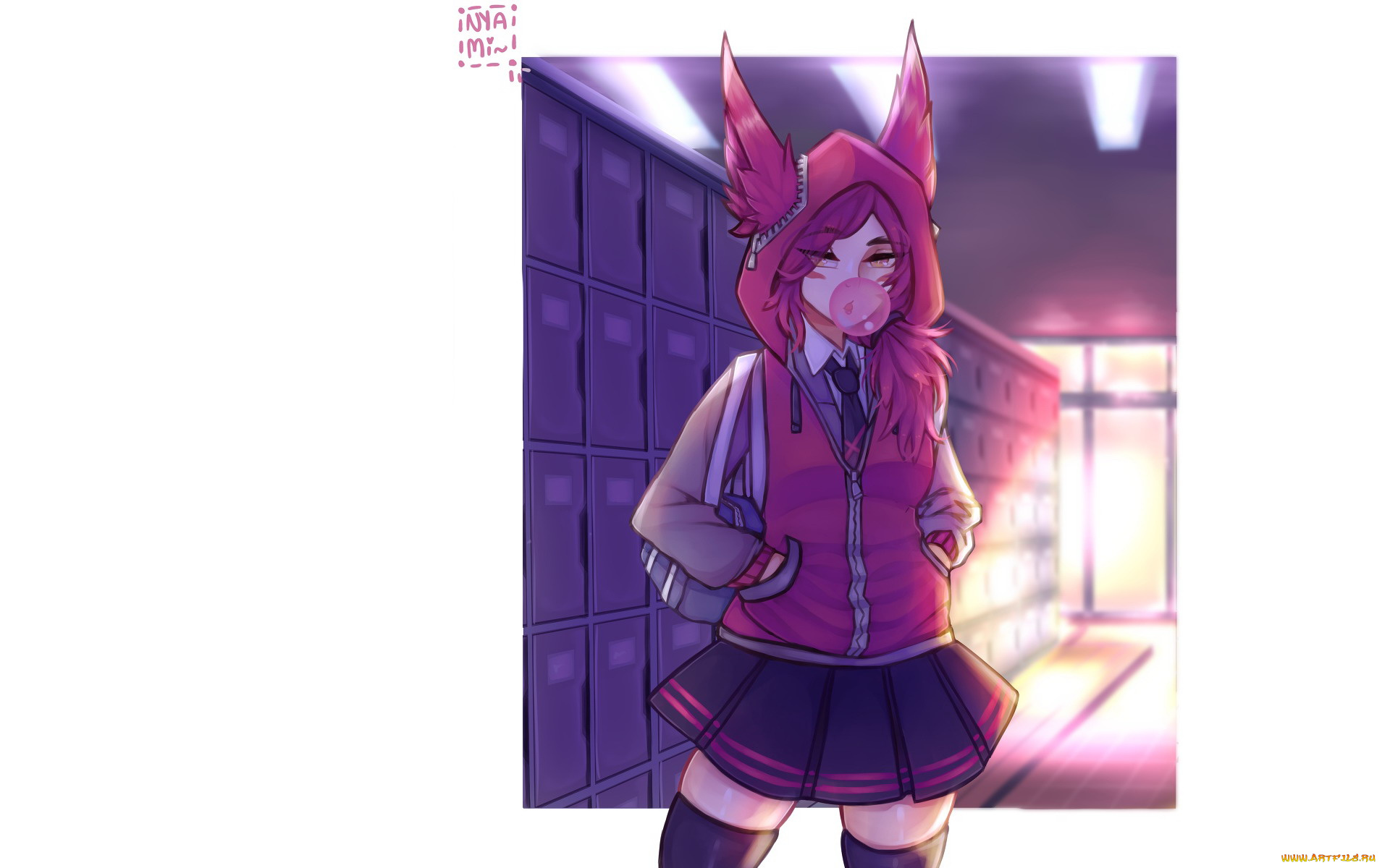 видео, игры, league, of, legends, xayah, школьница, жвачка, шкафы