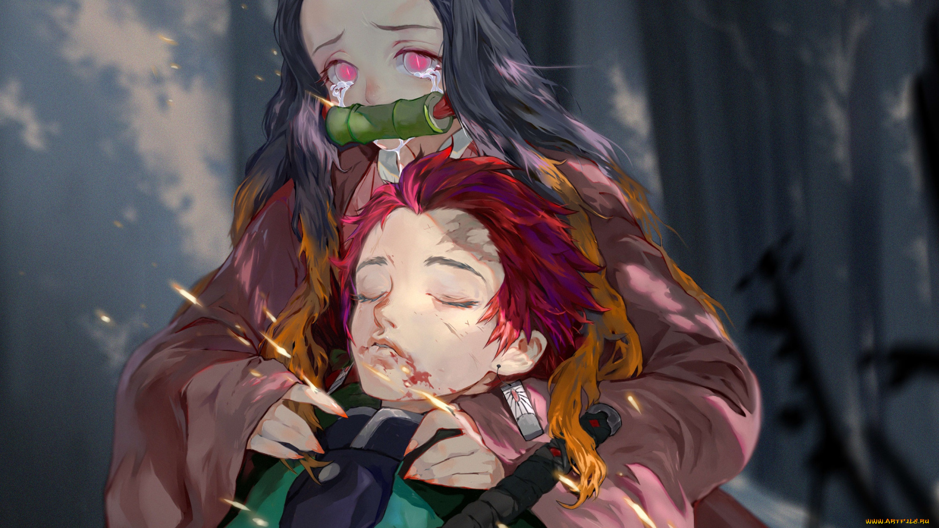 аниме, demon, slayer, , kimetsu, no, yaiba, девушка, парень, слезы