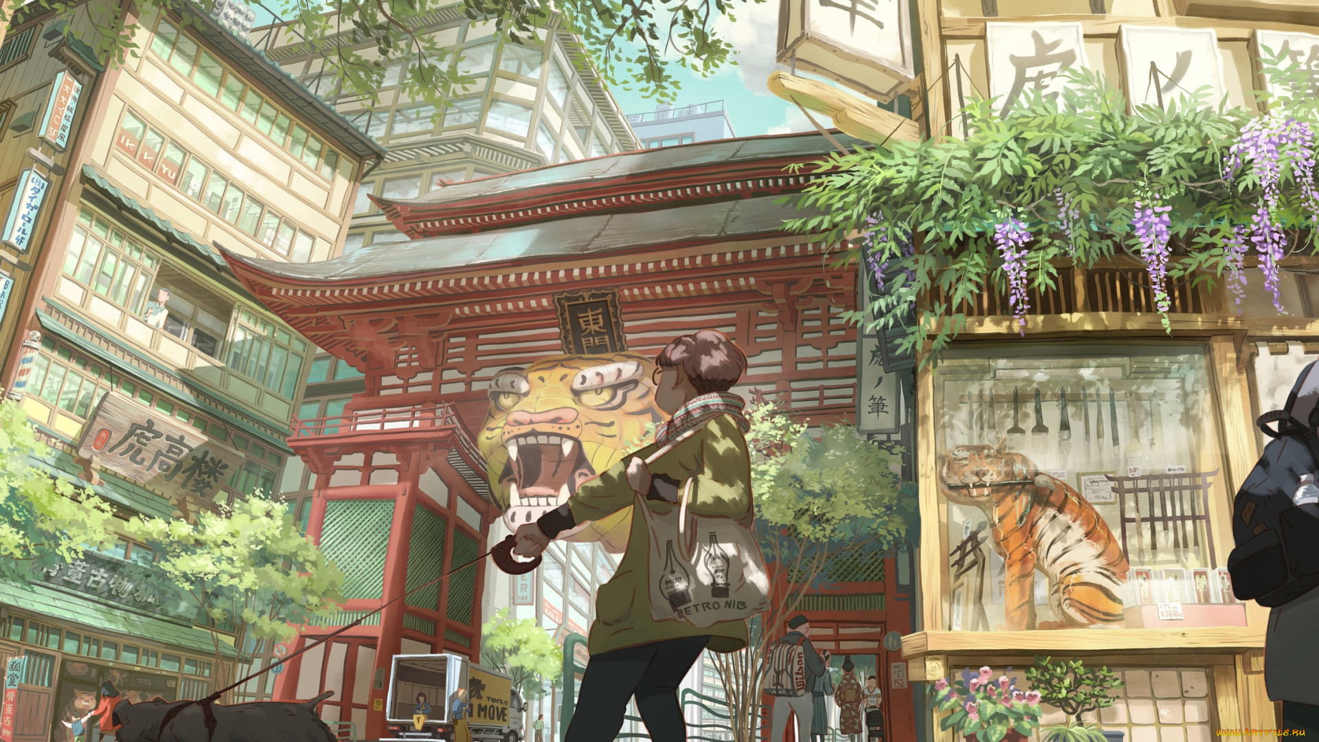 аниме, город, , улицы, , интерьер, , здания, дома, люди