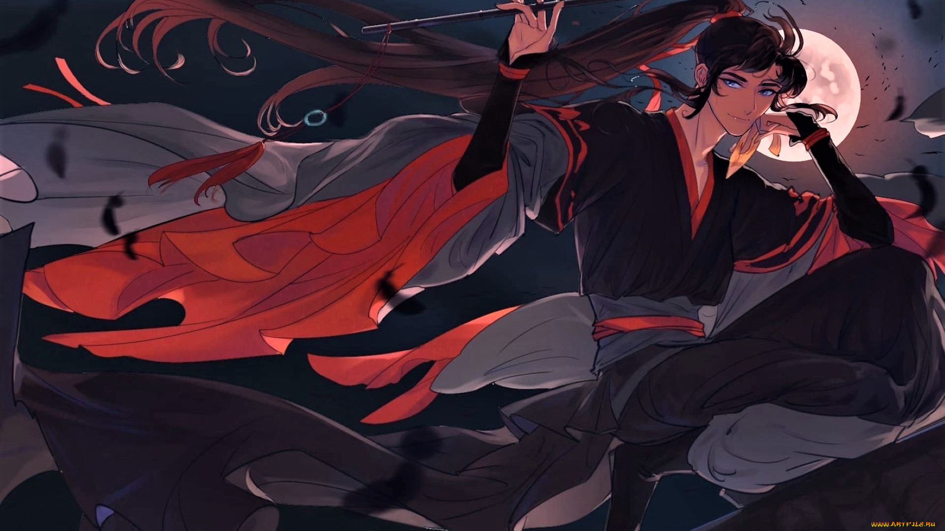 аниме, mo, dao, zu, shi, вэй, усянь, флейта, крыша