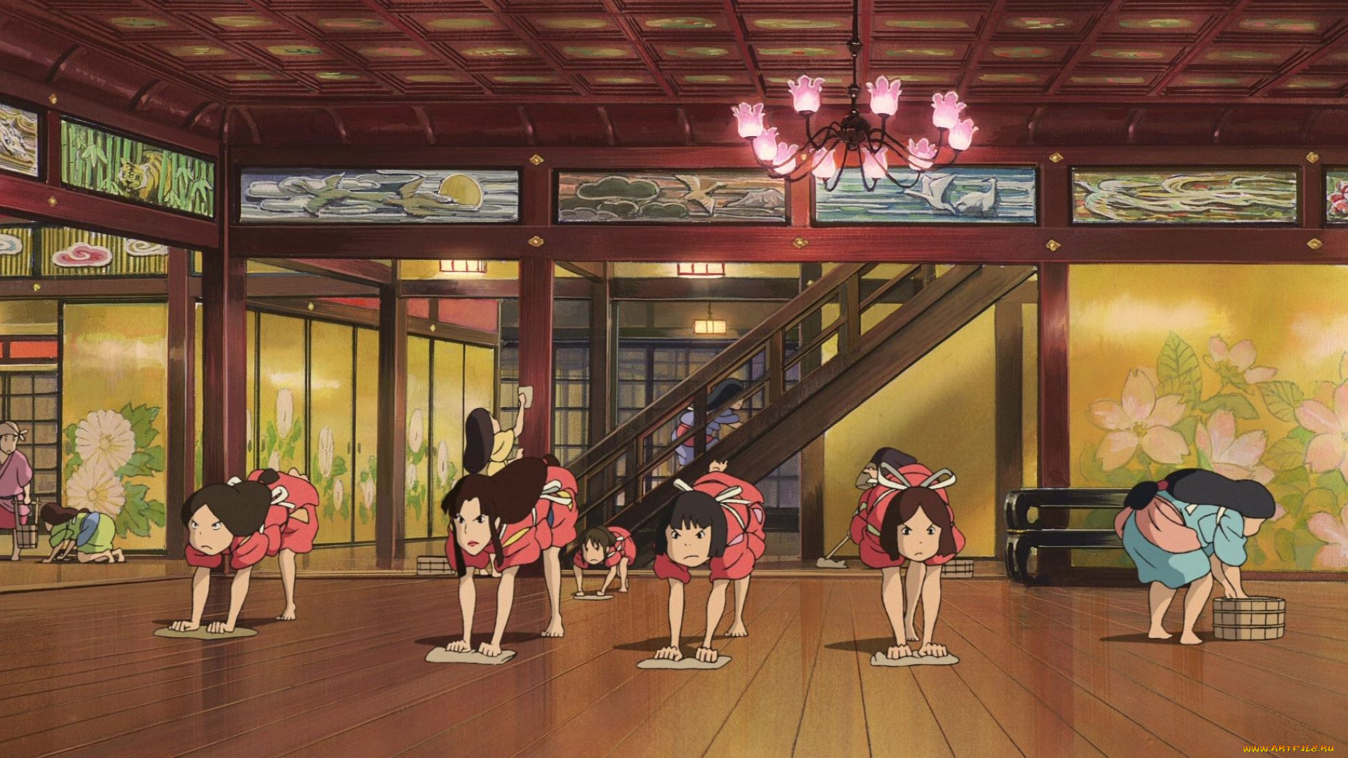 аниме, spirited, away, женщины, уборка