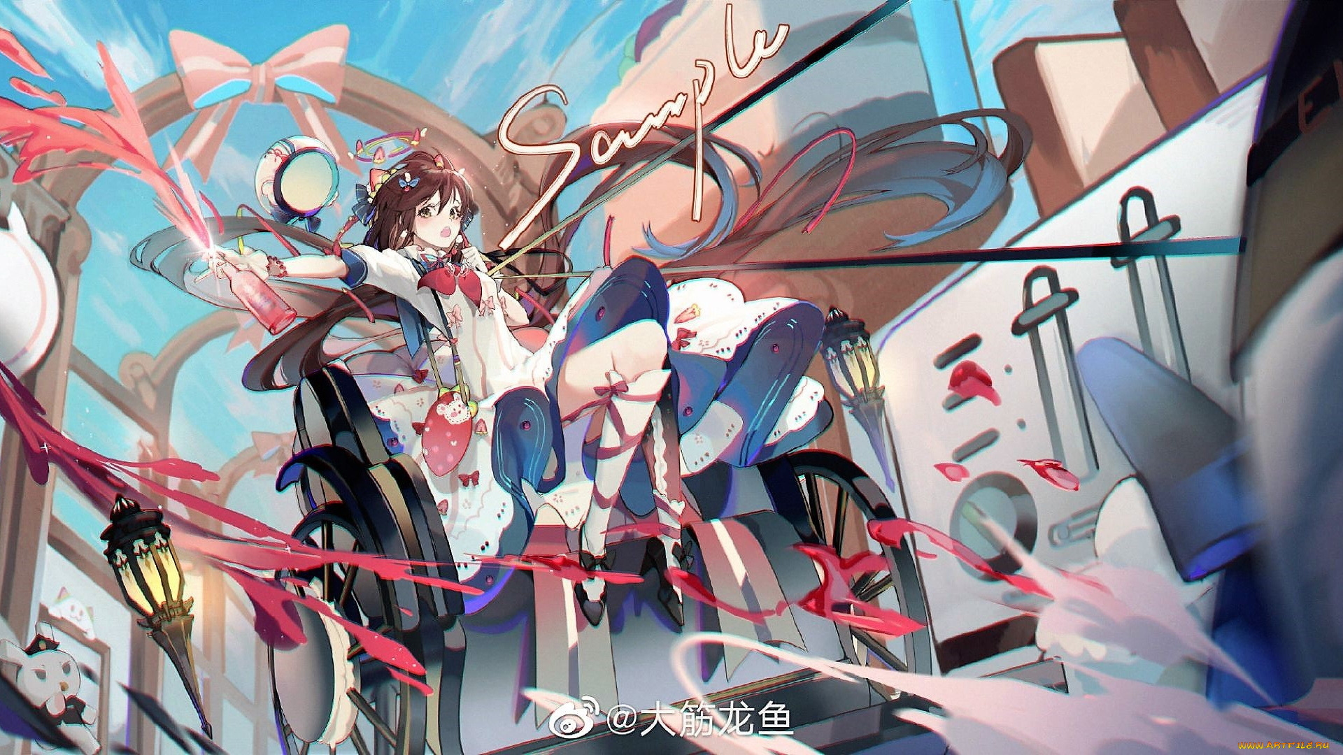 аниме, unknown, , другое, , девочка, кресло, бутылка