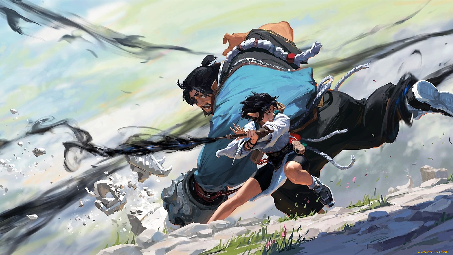 аниме, животные, , существа, девушка, меч, магия, мужик, бой