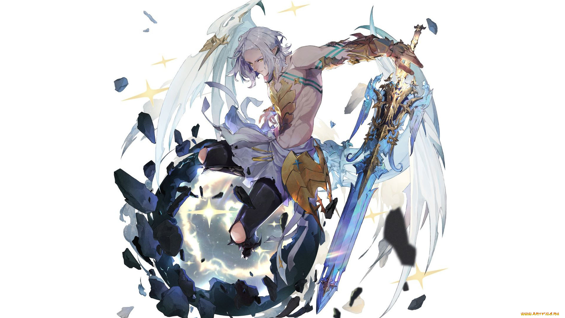 фэнтези, ангелы, парень, ангел, меч, дыра