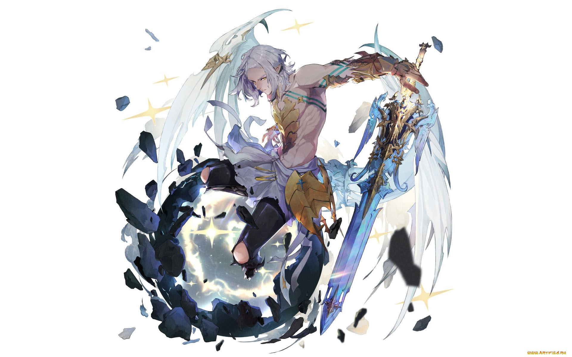 фэнтези, ангелы, парень, ангел, меч, дыра