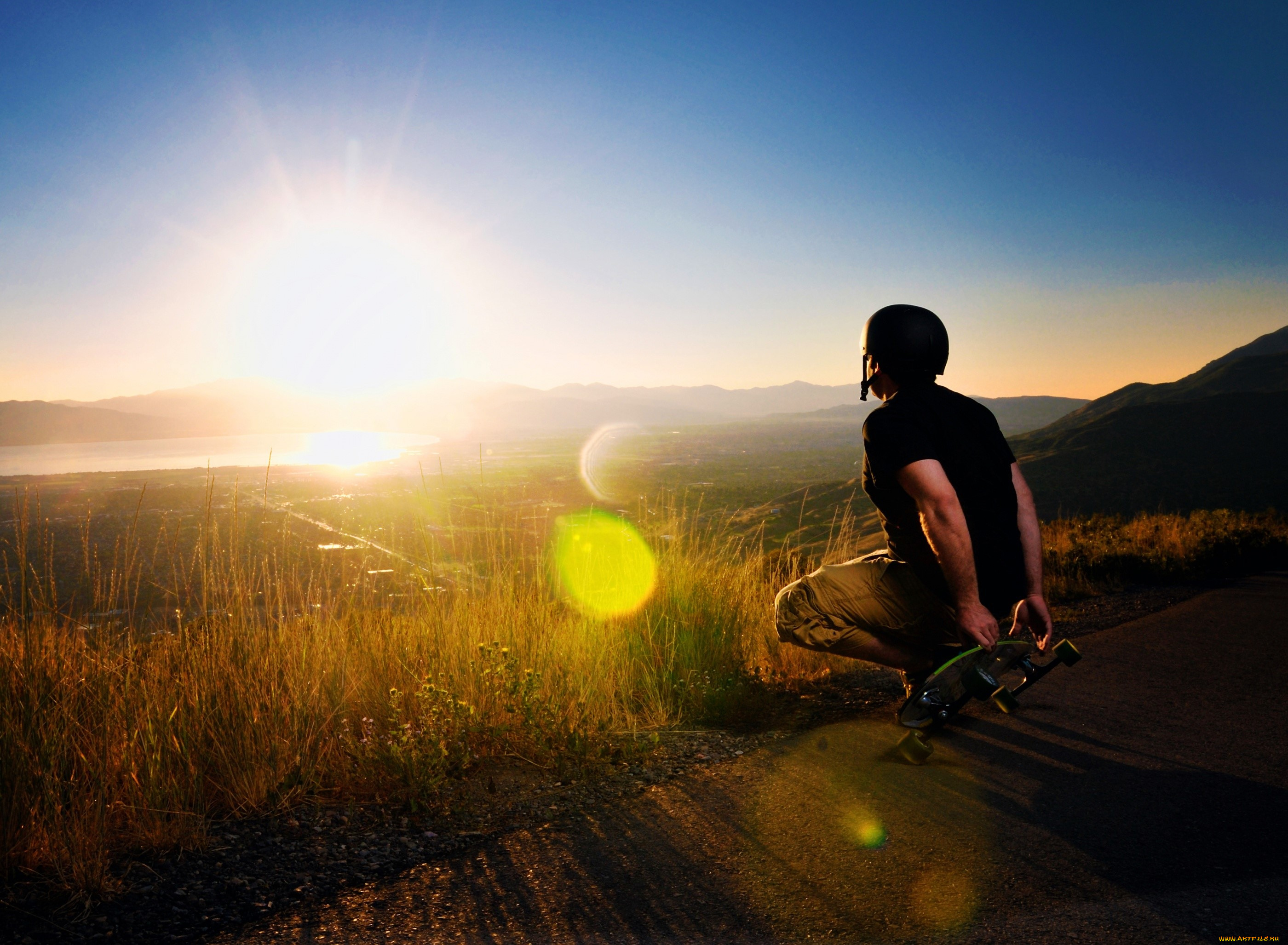 мужчины, -unsort, парень, скейт, луг