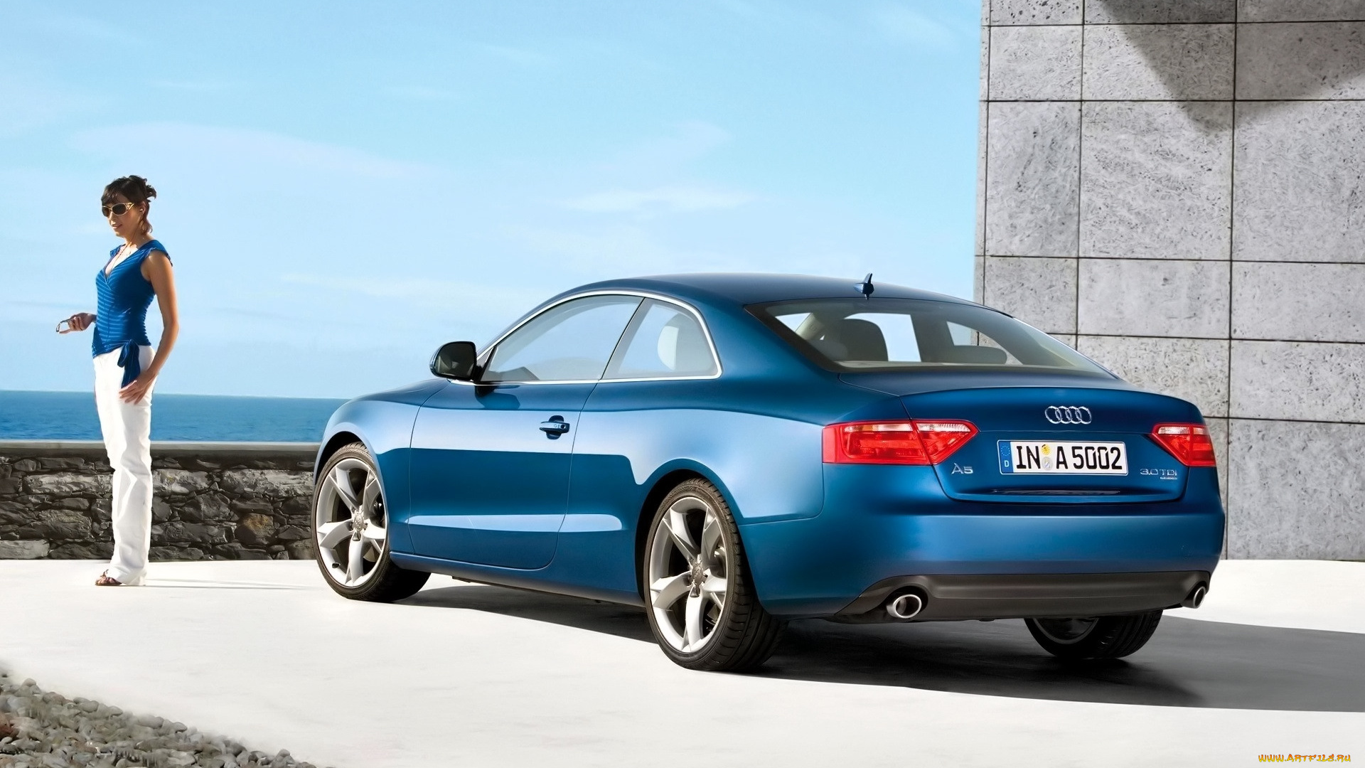 audi, a5, автомобили, -авто, с, девушками, ауди, синий, девушка, здание, море