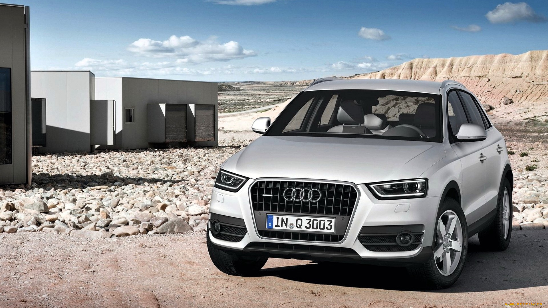 audi, q3, автомобили, audi, белый, здание, камни, скалы