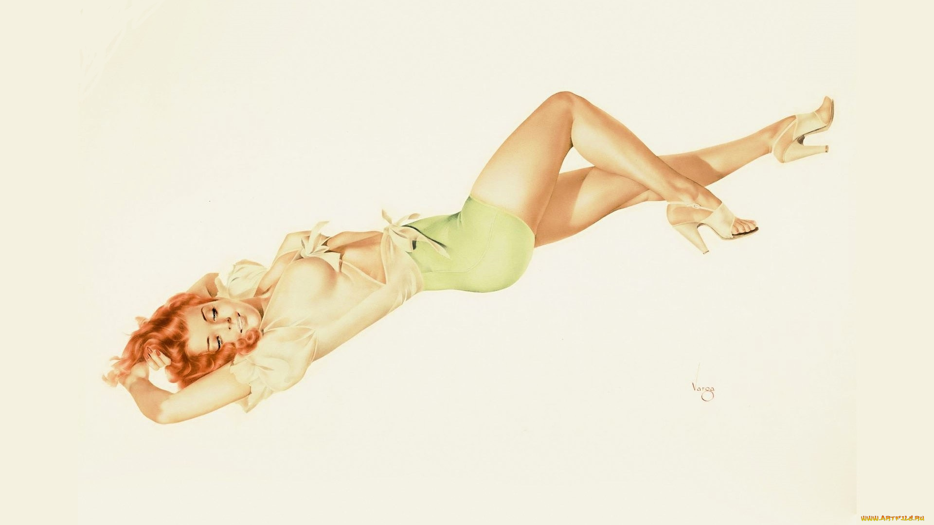 рисованное, alberto, vargas, рыжая, рубашка, шорты