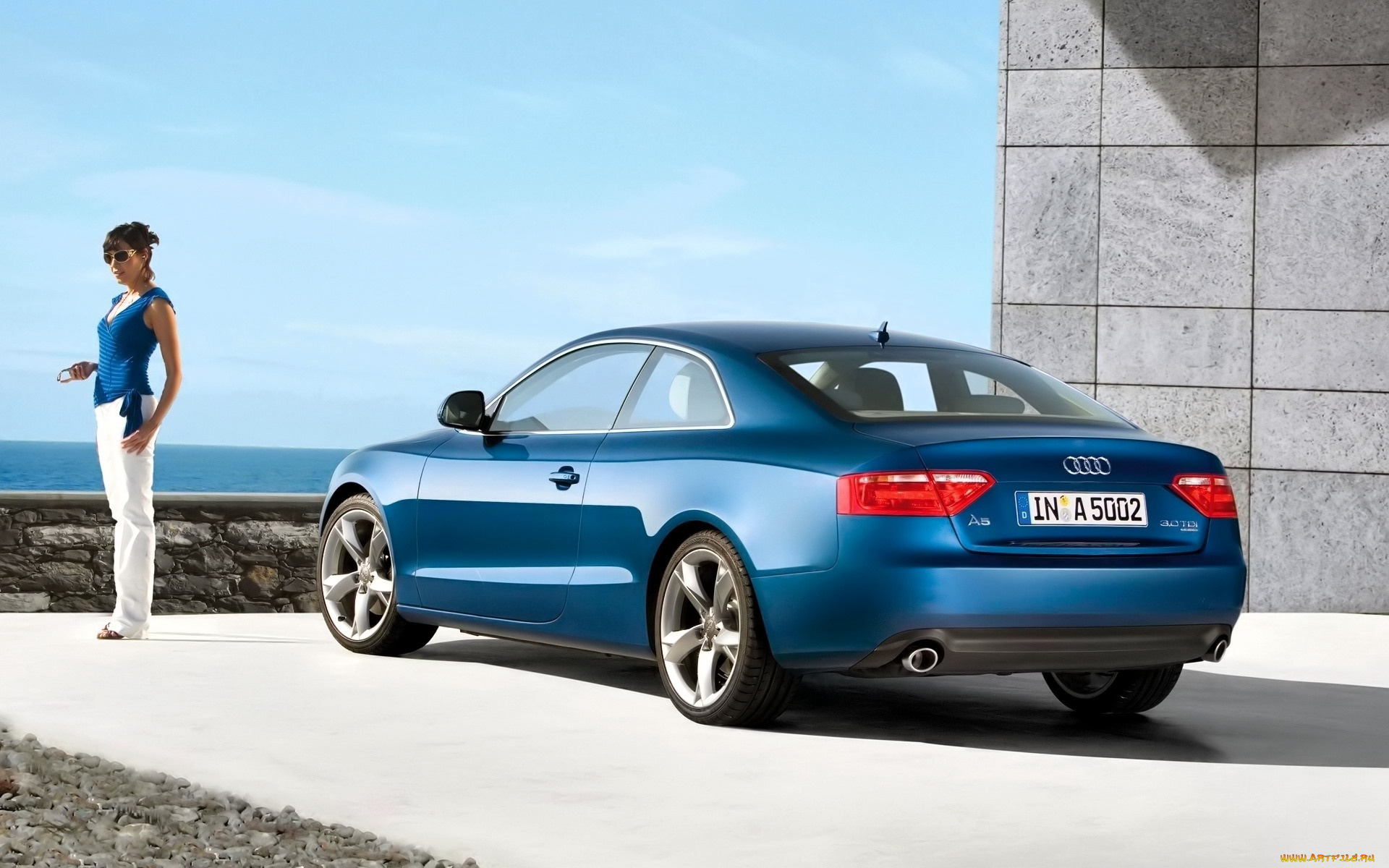 audi, a5, автомобили, -авто, с, девушками, ауди, синий, девушка, здание, море