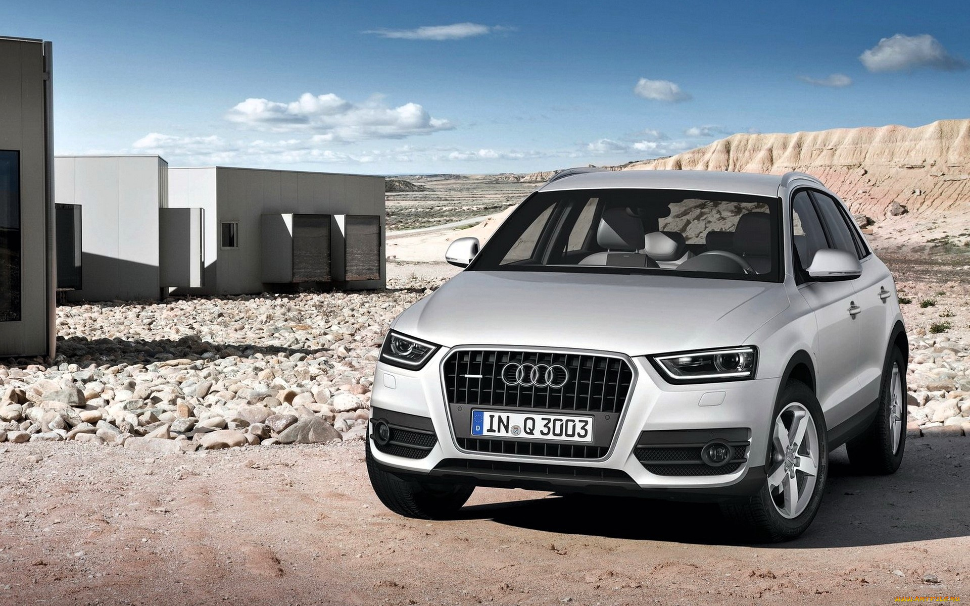 audi, q3, автомобили, audi, белый, здание, камни, скалы