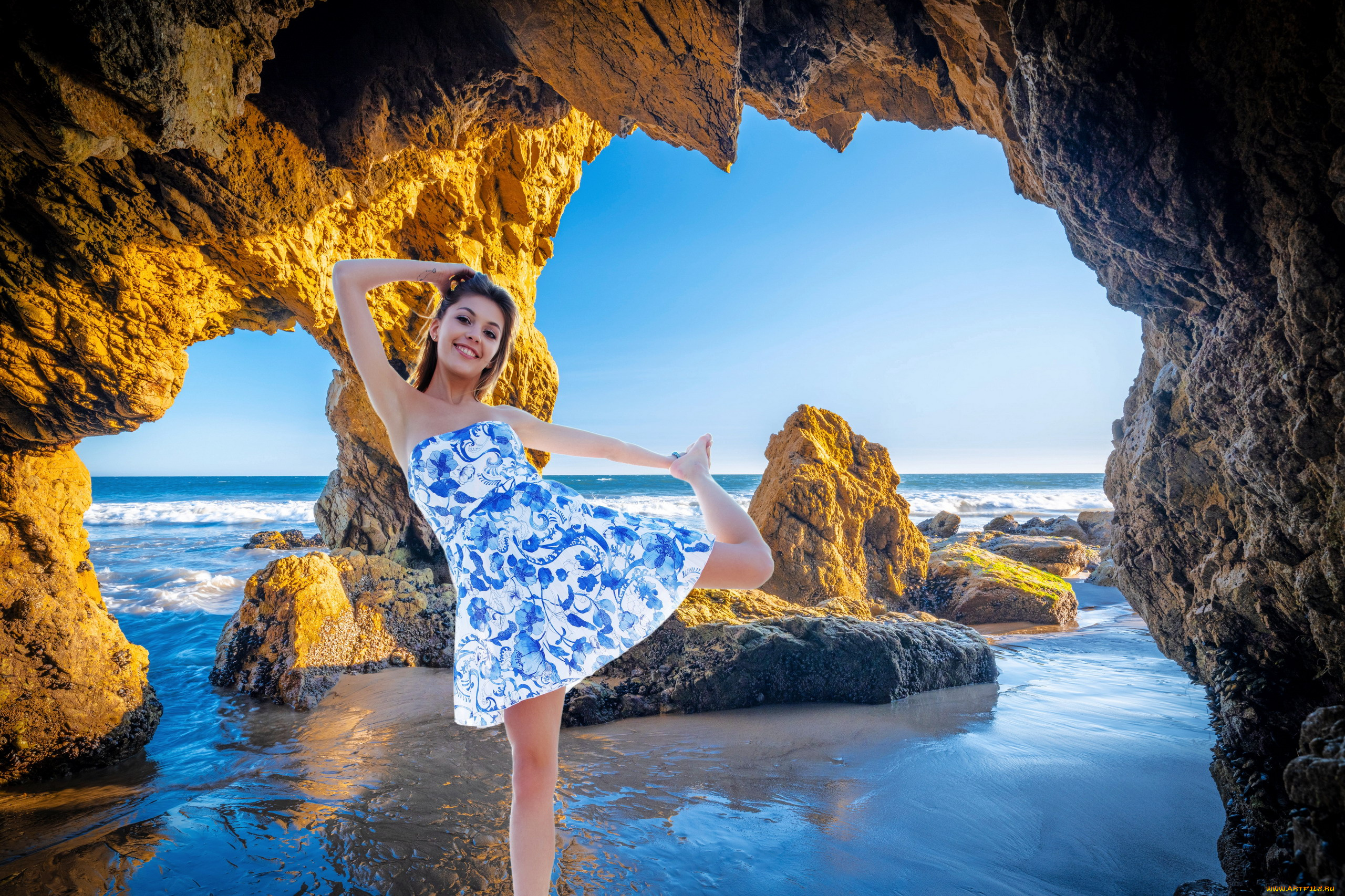 девушки, monika, dee, грот, поза, платье