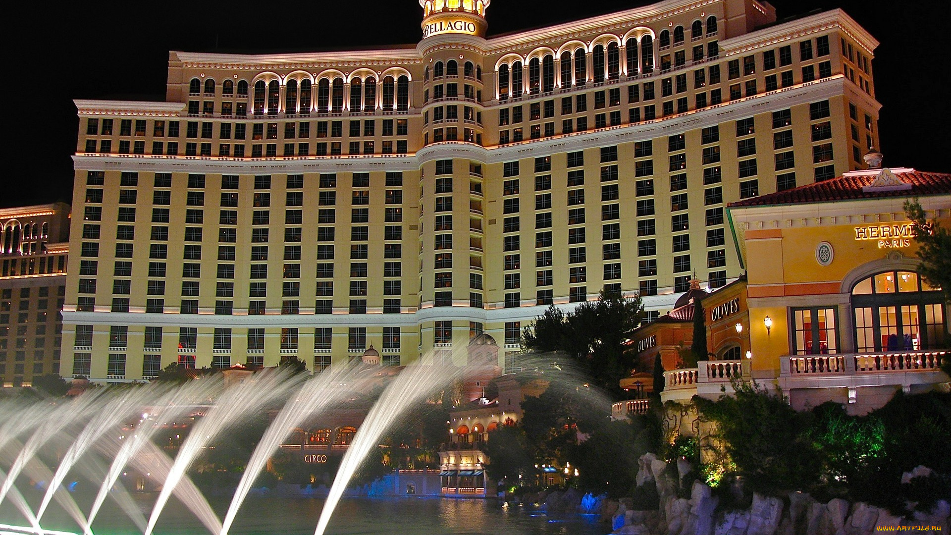 города, лас-вегас, , сша, отель, фонтан, огни