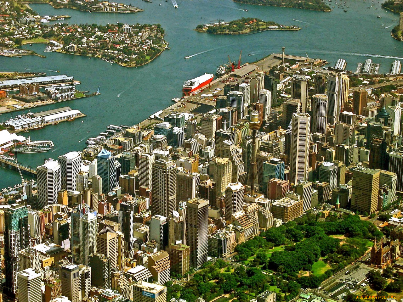 air, view, of, downtown, sydney, города, сидней, австралия