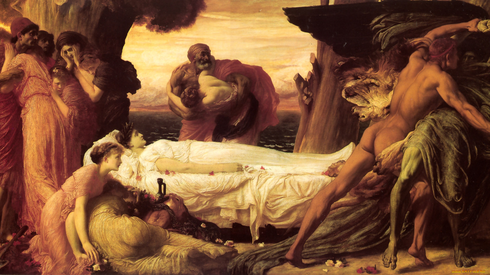 лорд, фредерик, лейтон, геркулес, сражающийся, со, смертью, за, тело, алкесты, рисованные, frederick, leighton, борьба, искусство, геркулес, смерть, миф, страдания, плач