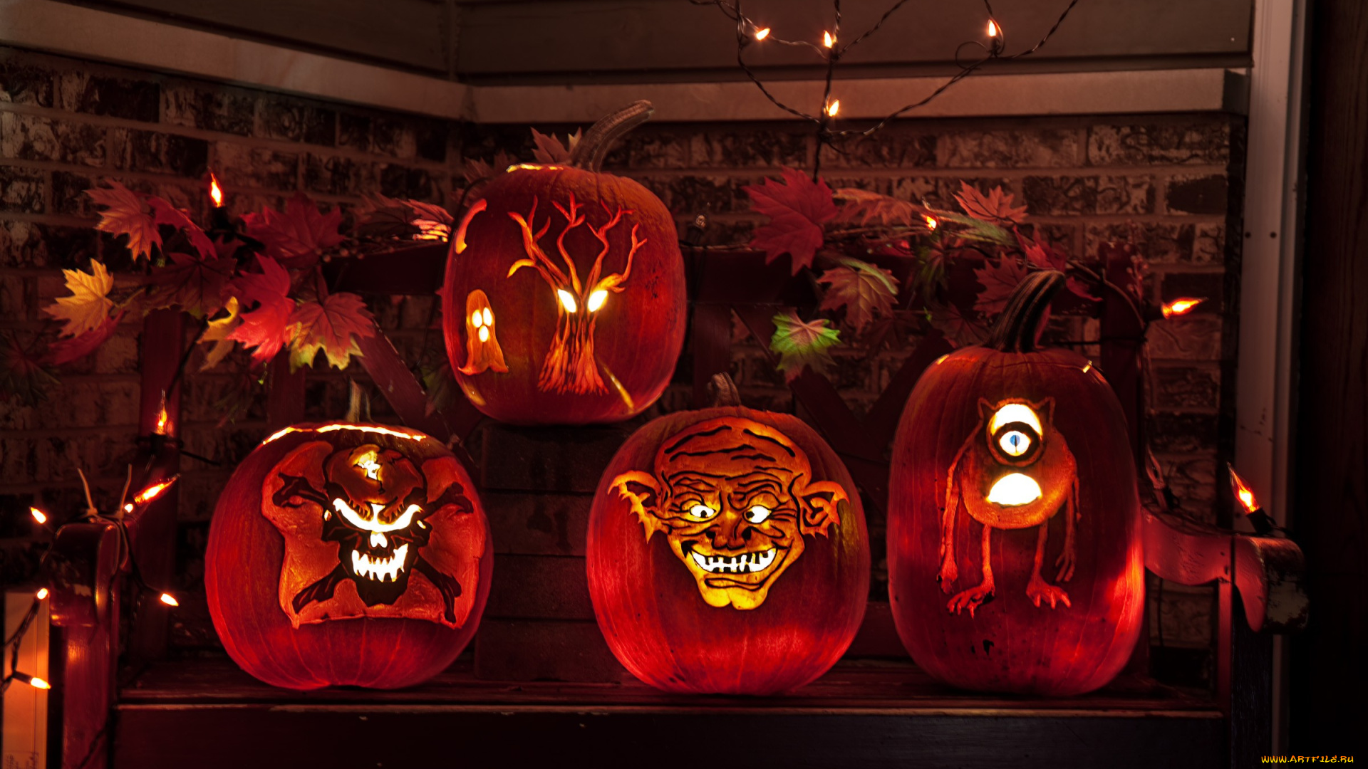 праздничные, хэллоуин, тыква, свет