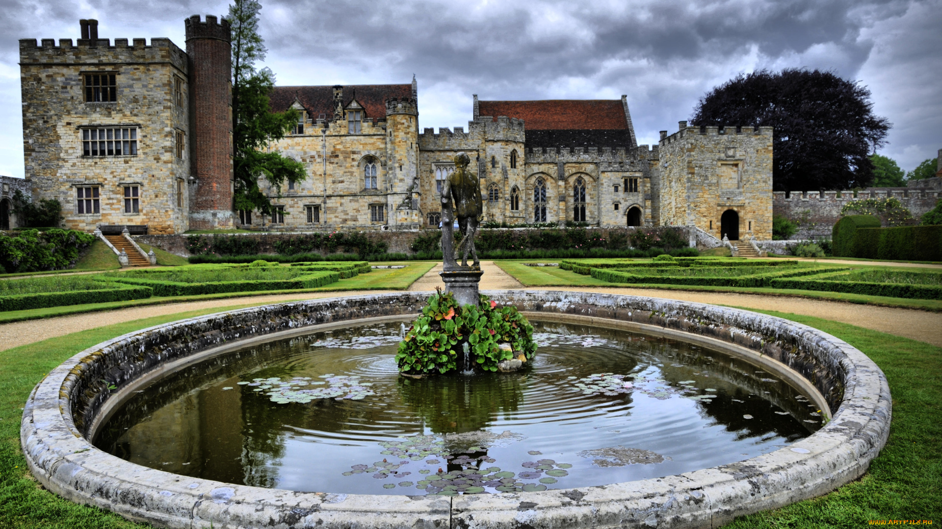 penhurst, place, gardens, города, дворцы, замки, крепости, замок, бассейн, фонтан, старина