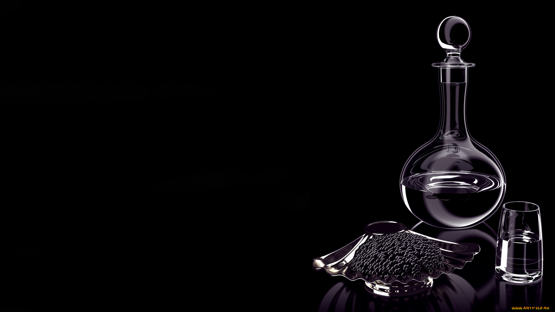 еда, икра, чёрная, графин, чёрный, фон, предметы