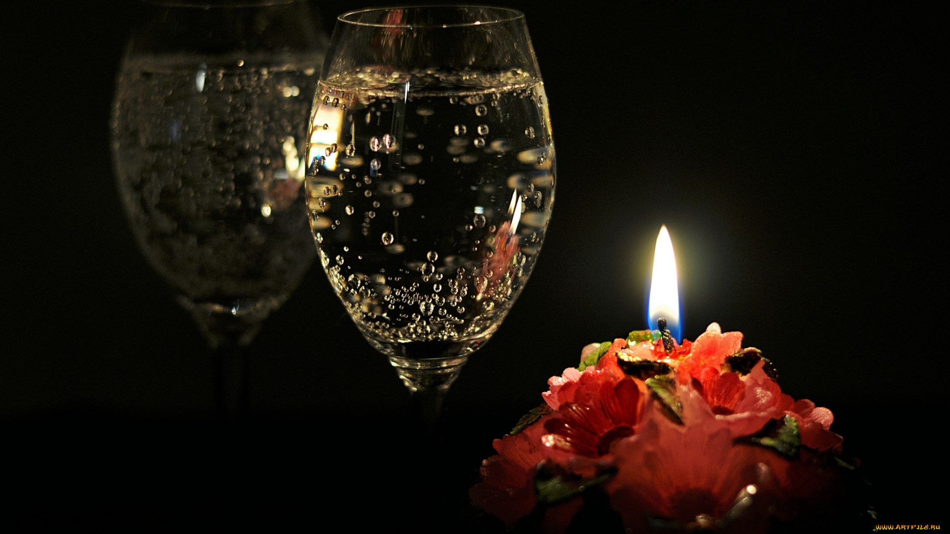 еда, напитки, вино, отражение, свеча, бокал, шампанское