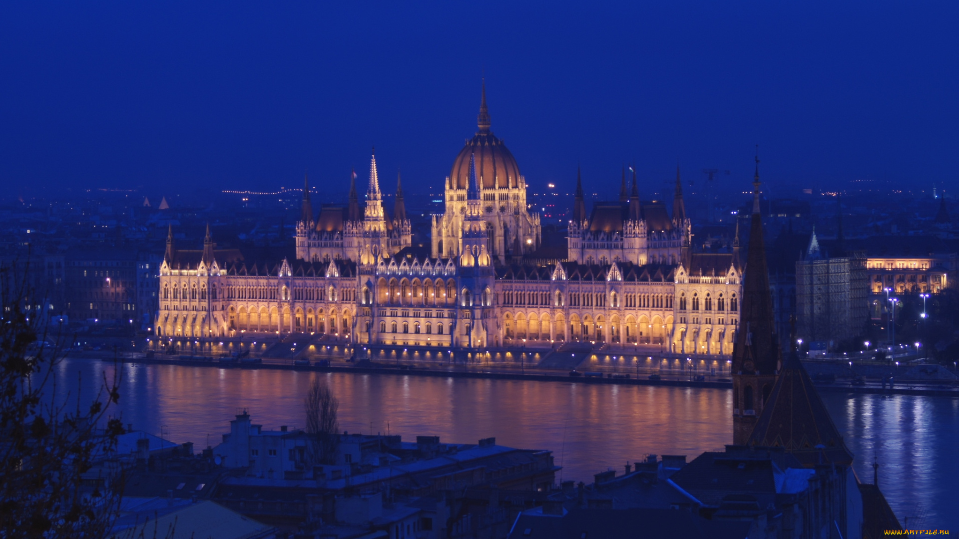 города, будапешт, венгрия, подсветка, парламент, ночь