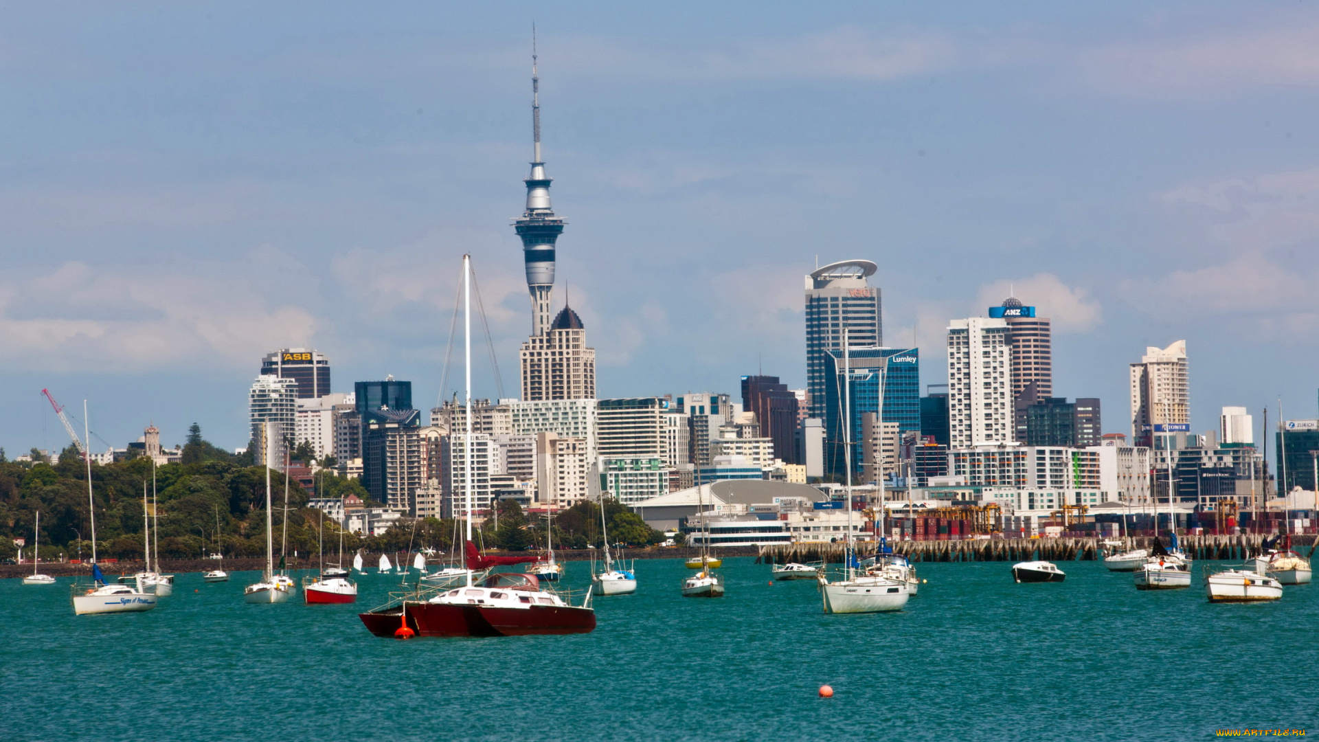 новая, зеландия, окленд, города, панорамы, дома, море, суда, яхты