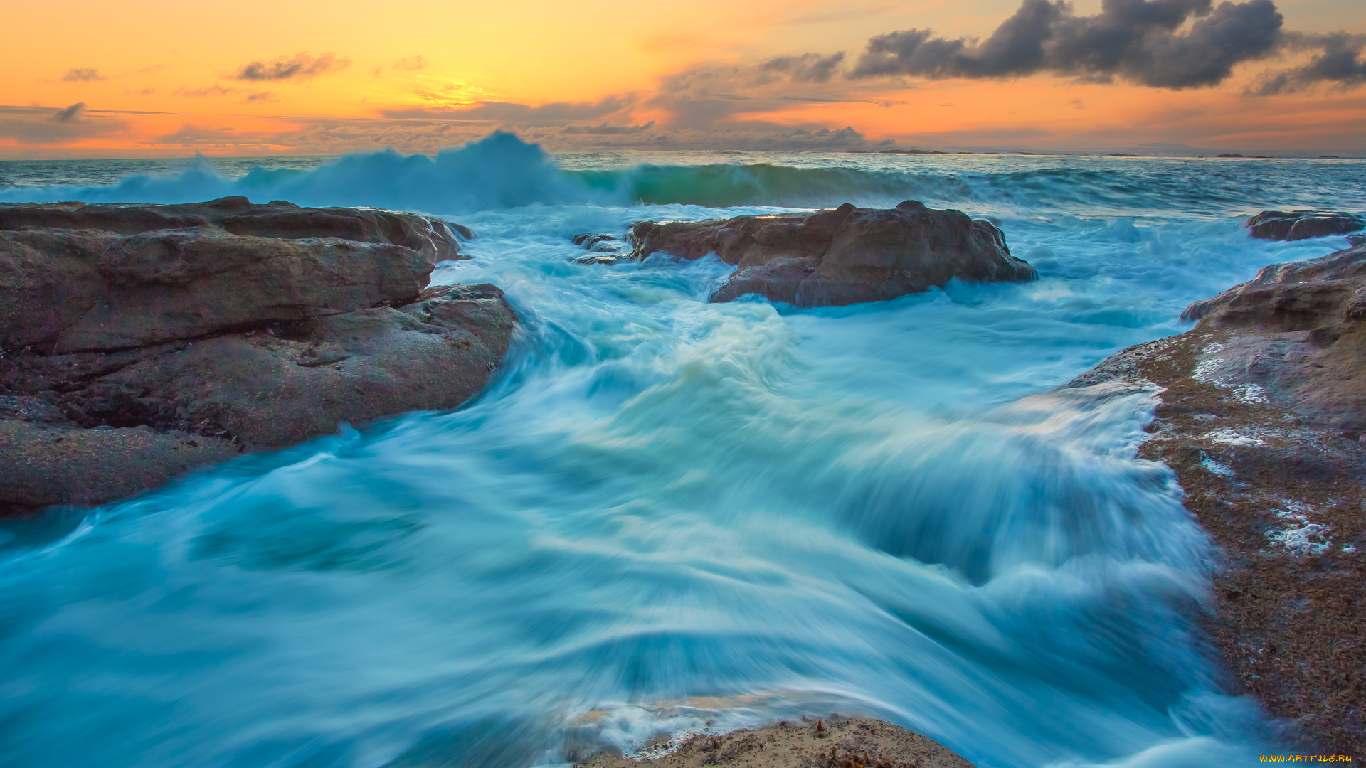 pacific, ocean, природа, моря, океаны, тихий, океан, камни, прибой, закат