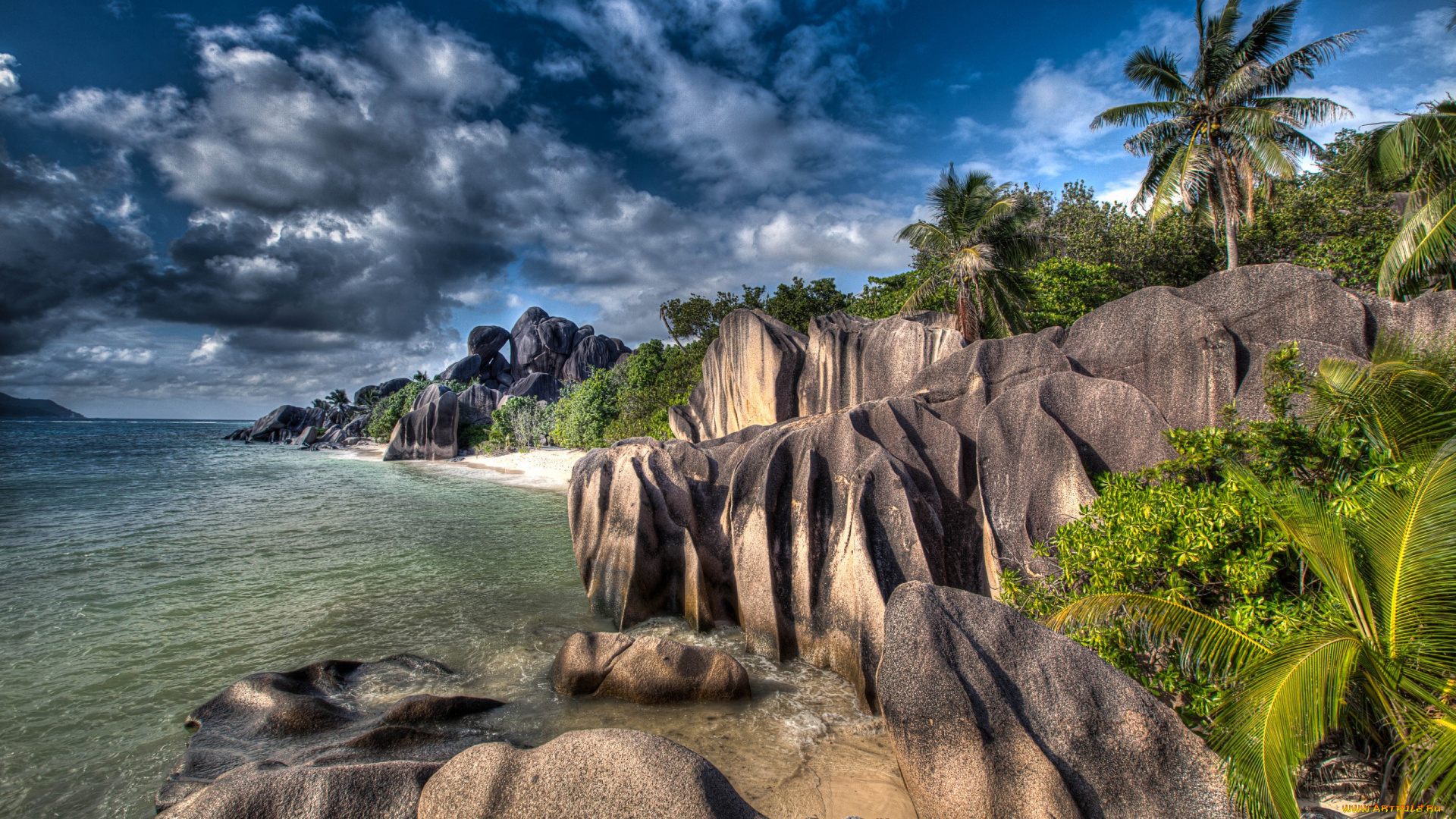 природа, побережье, океан, тропики, скалы, пальмы, джунгли
