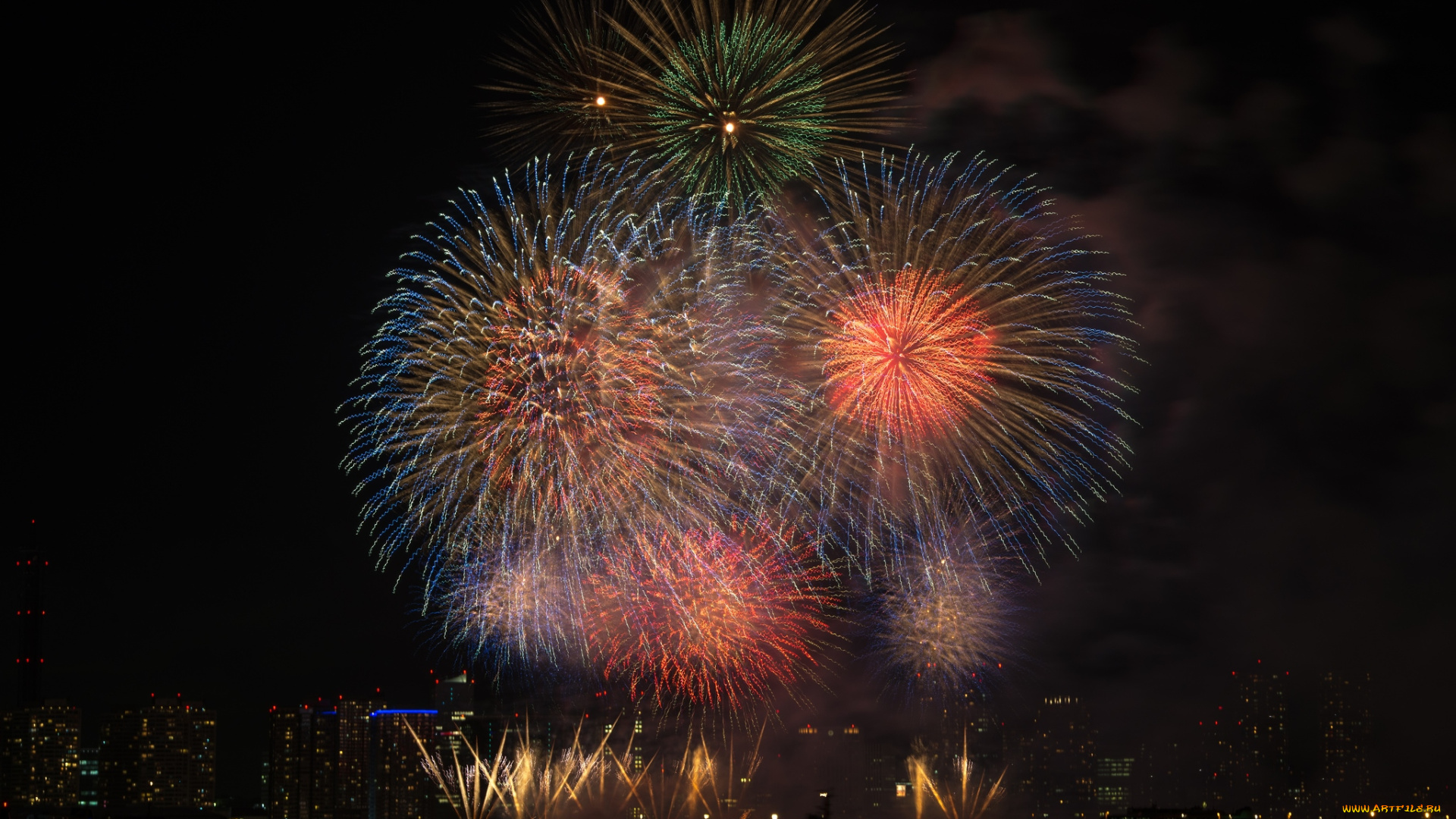 разное, салюты, фейерверки, праздник
