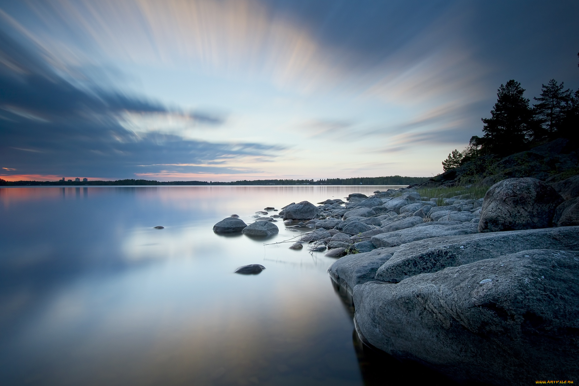 природа, побережье, вода, сумерки