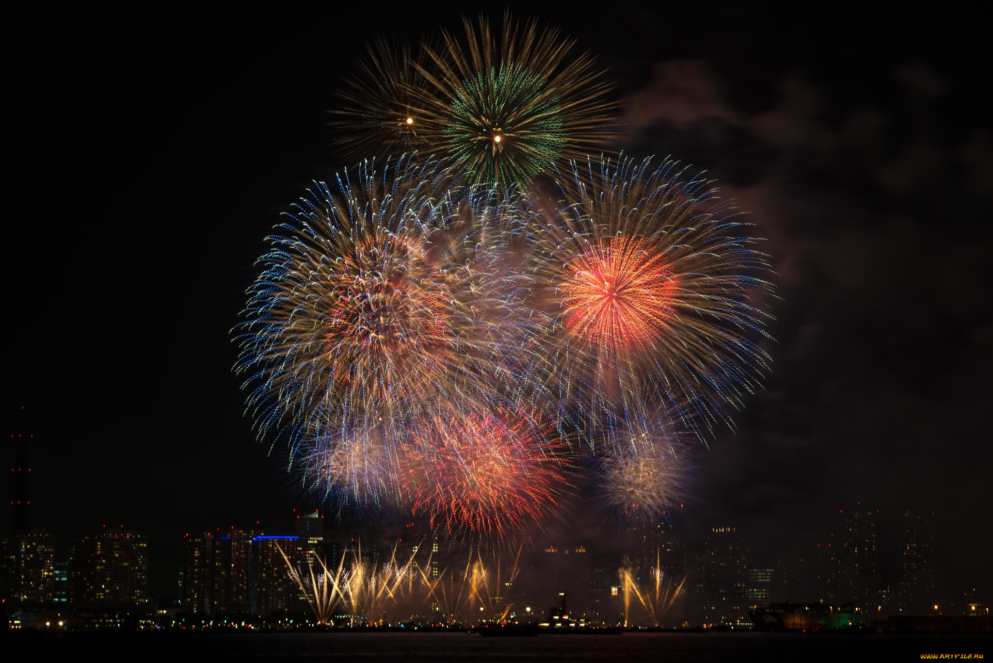 разное, салюты, фейерверки, праздник