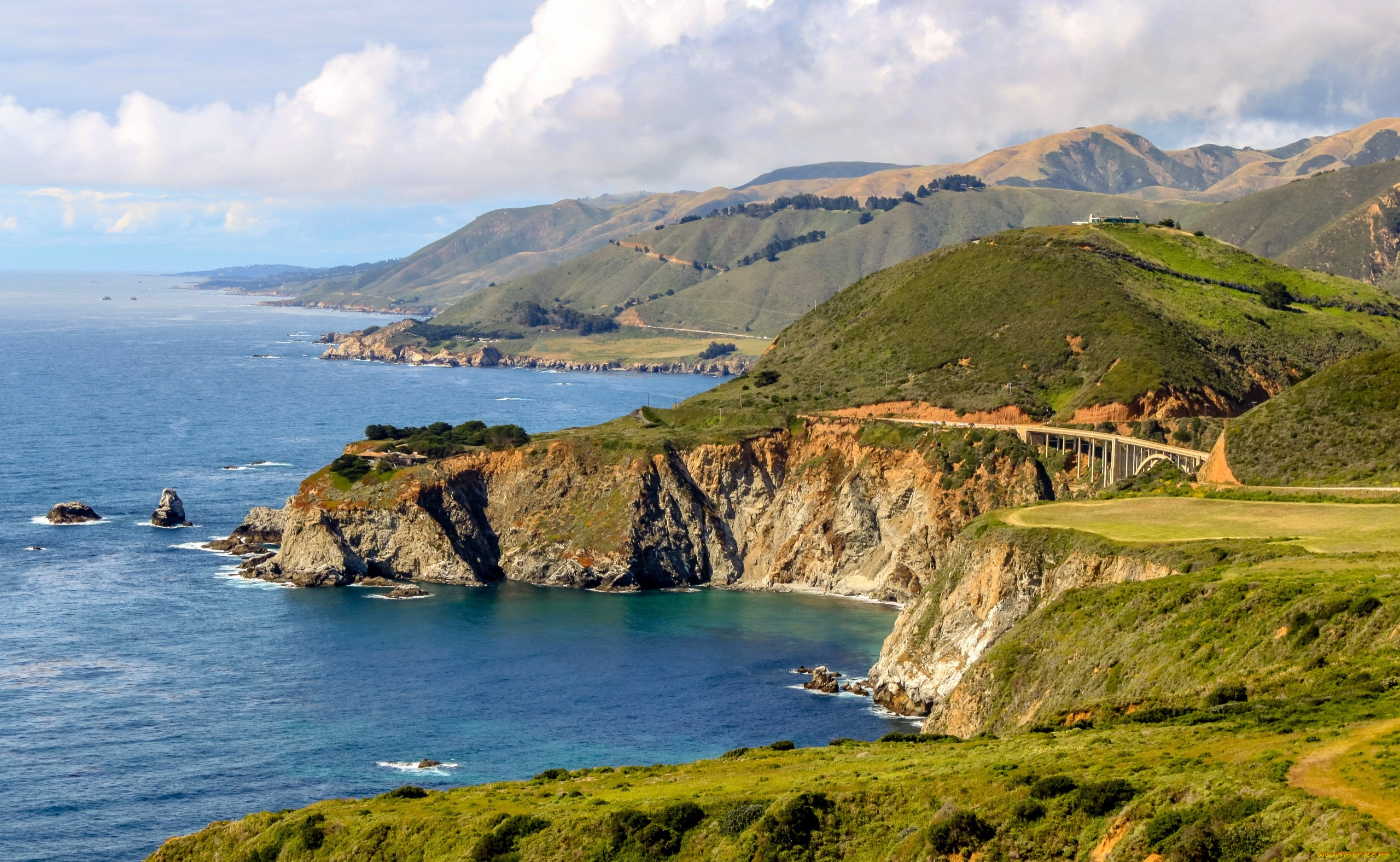 природа, побережье, обрывы, океан, береговая, линия, горы