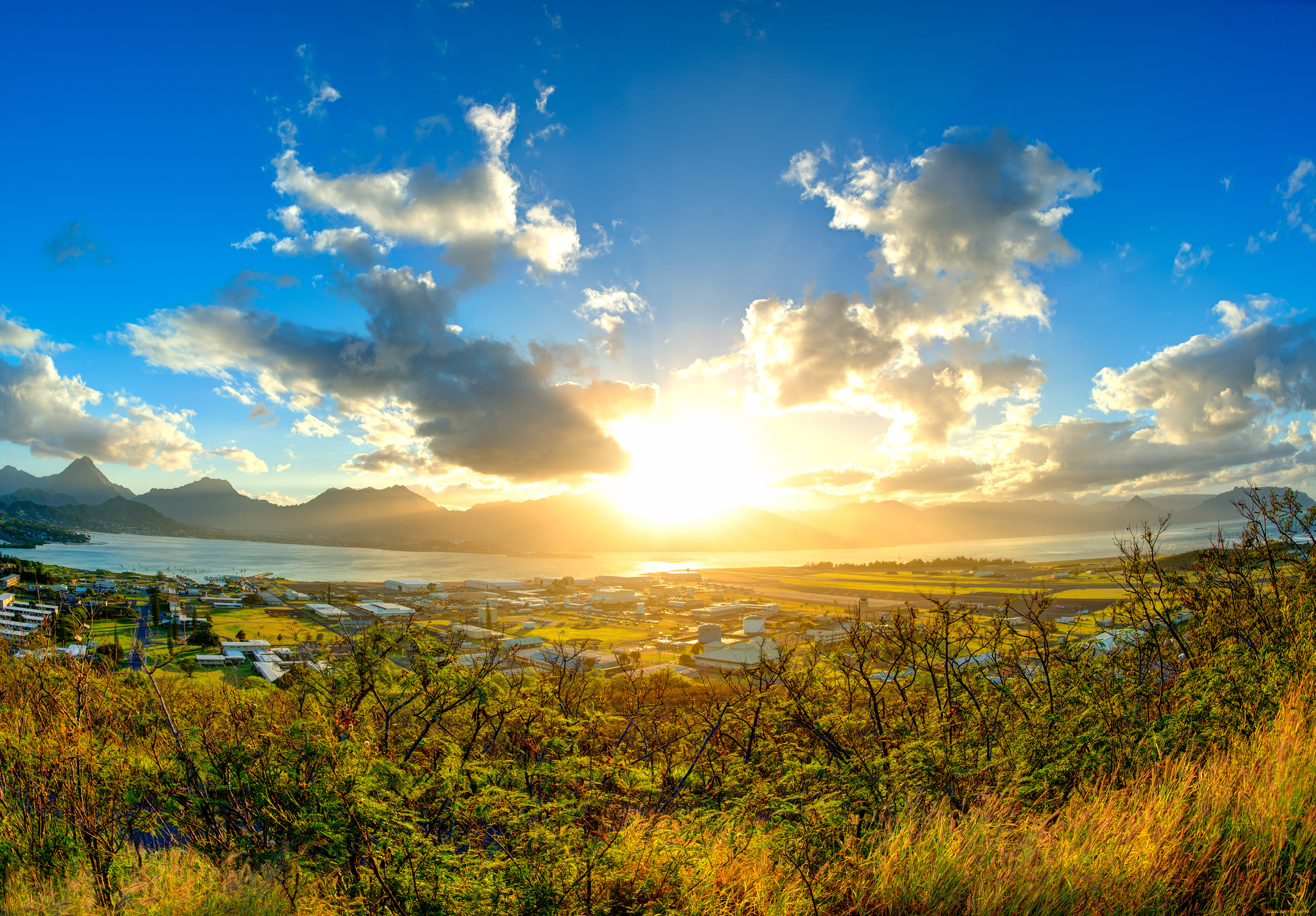 города, пейзажи, солнце
