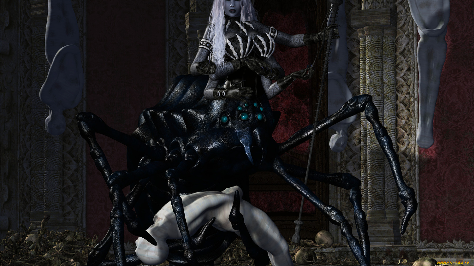 3д, графика, фантазия, , fantasy, эльфийка, паук