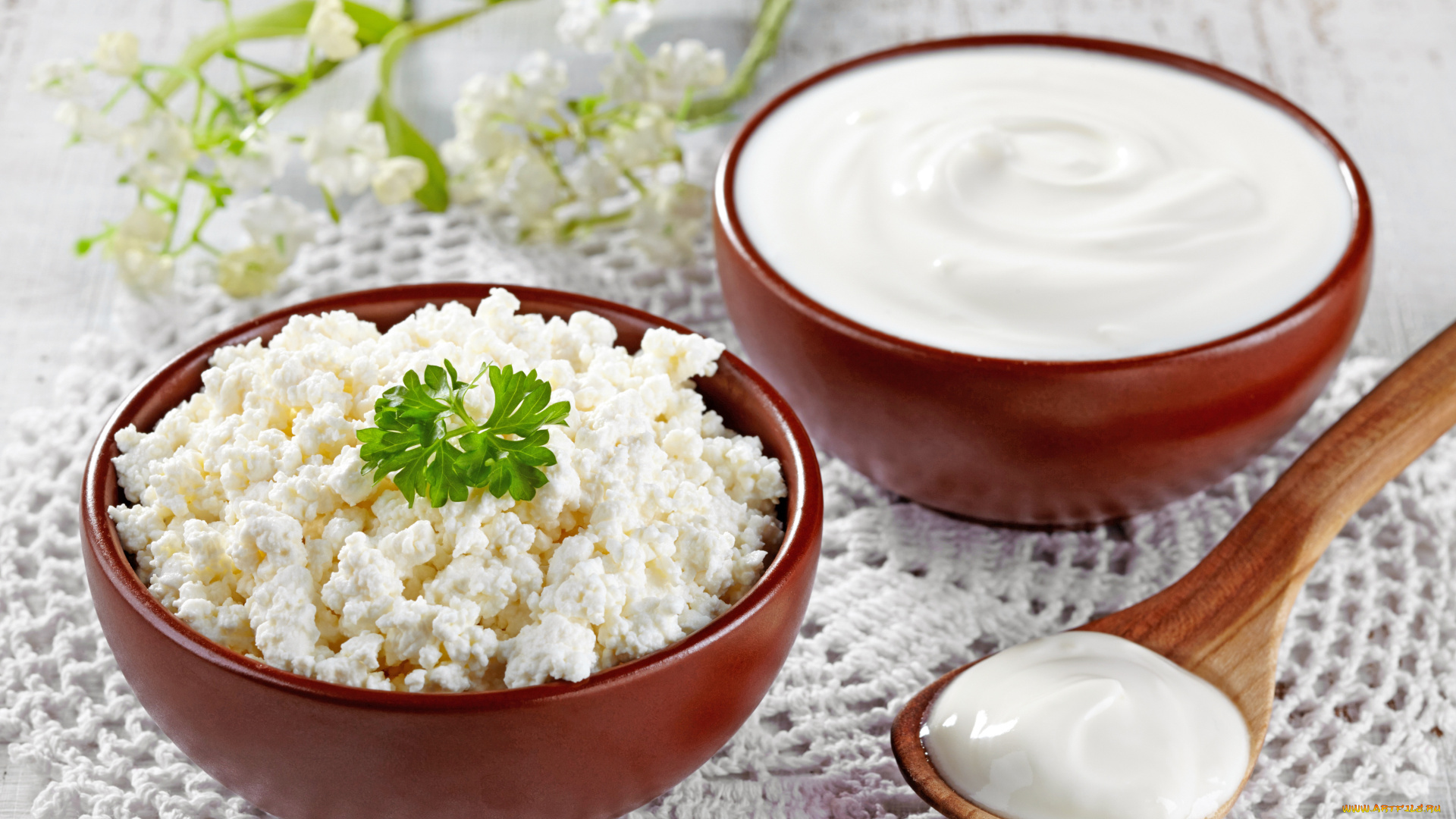 еда, масло, , молочные, продукты, молочные, продукты, parsley, leaves, spoon, ложка, milk, products, листья, петрушки, cottage, cheese, sour, cream, творог, сметана