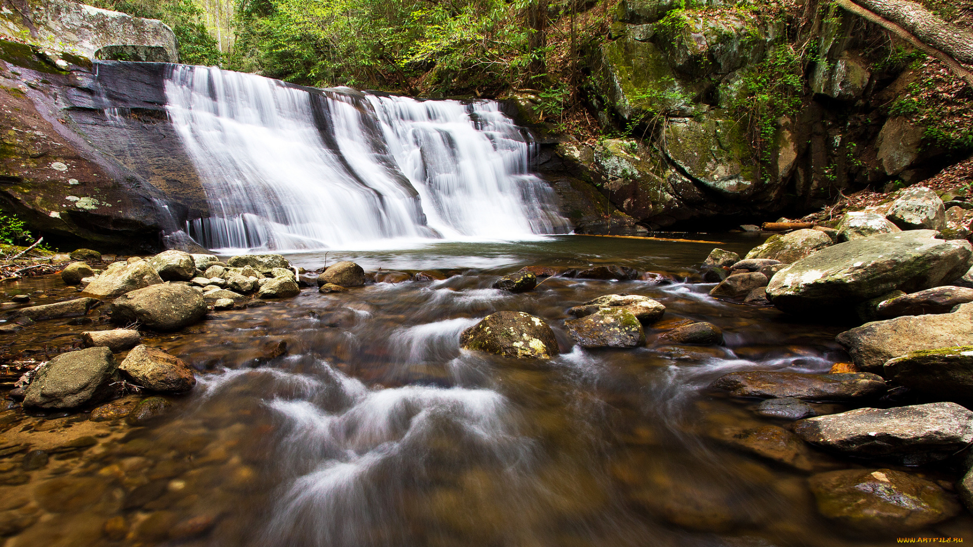 природа, водопады, водопад, река, лес