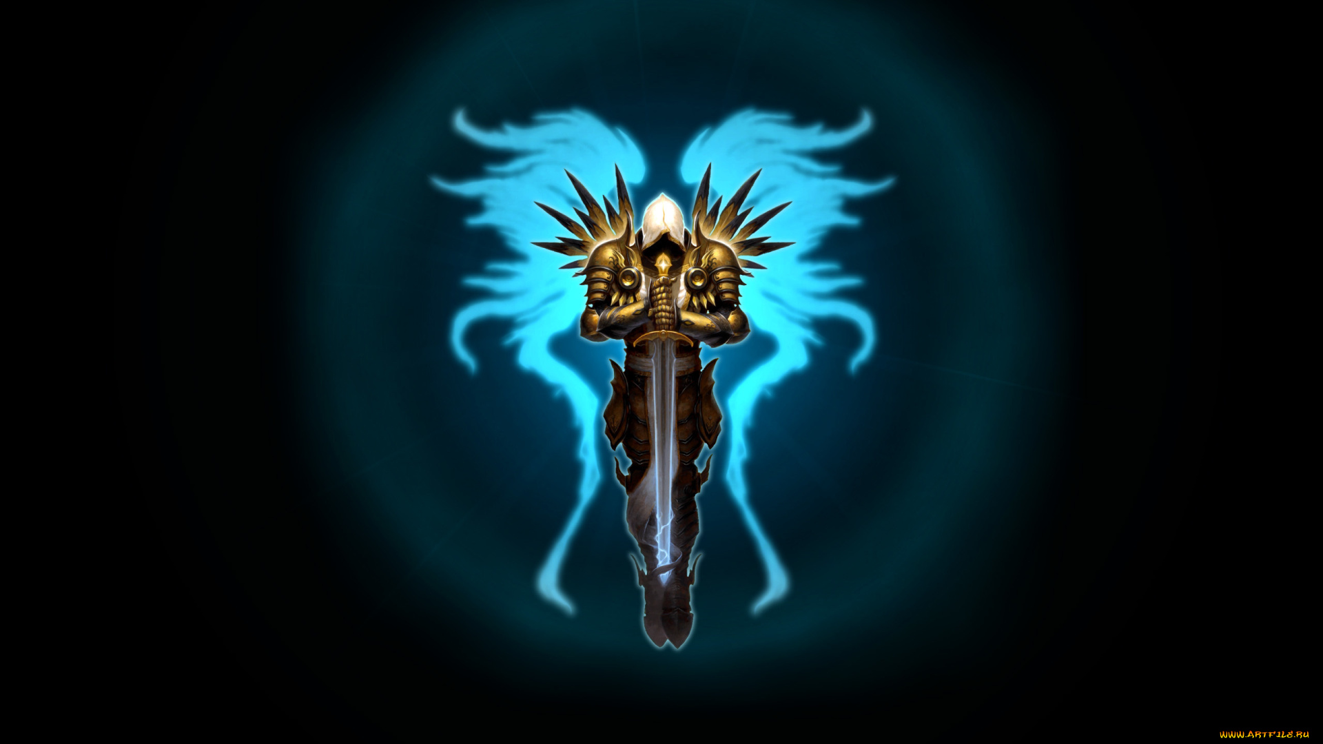 рисованные, минимализм, крылья, темный, фон, меч