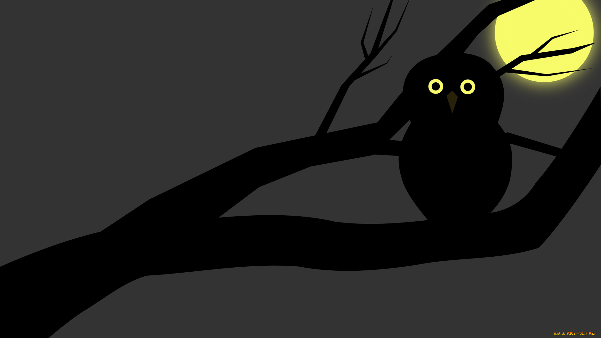 рисованные, минимализм, ветка, луна, ночь, сова