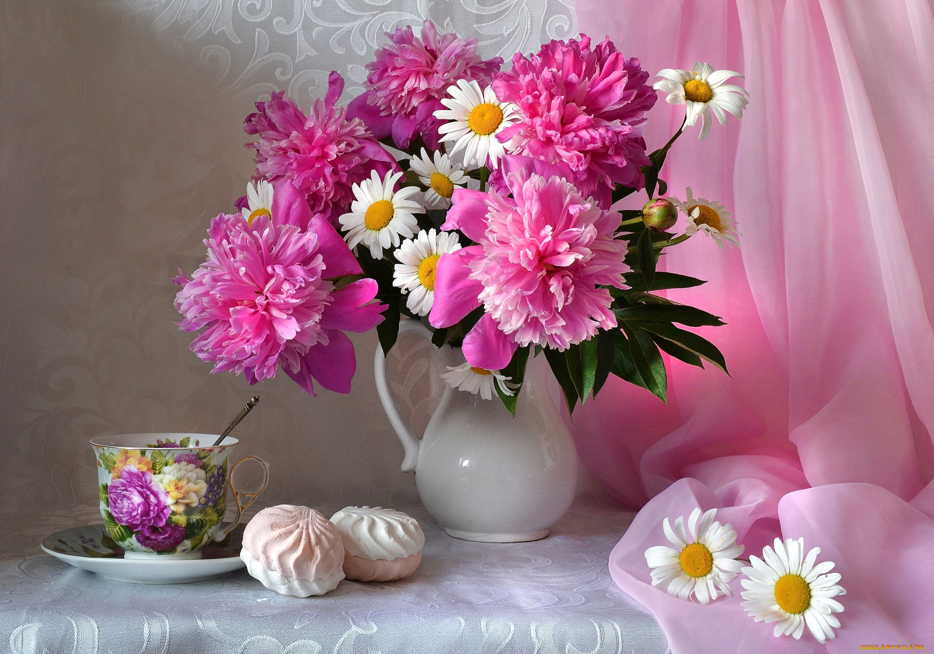 цветы, букеты, , композиции, ромашки, зефир, пионы