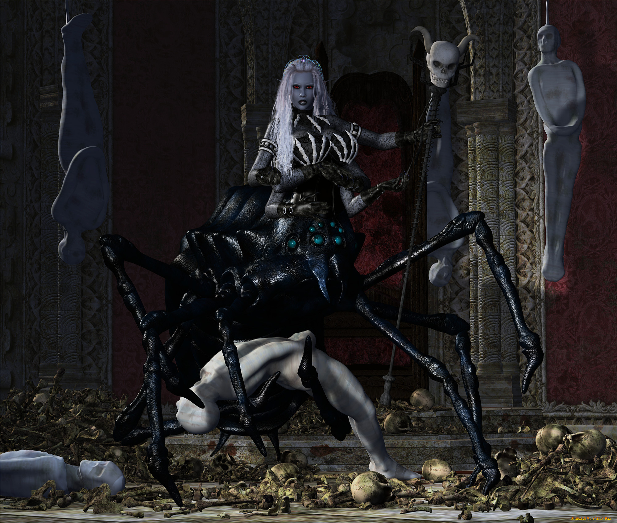 3д, графика, фантазия, , fantasy, эльфийка, паук