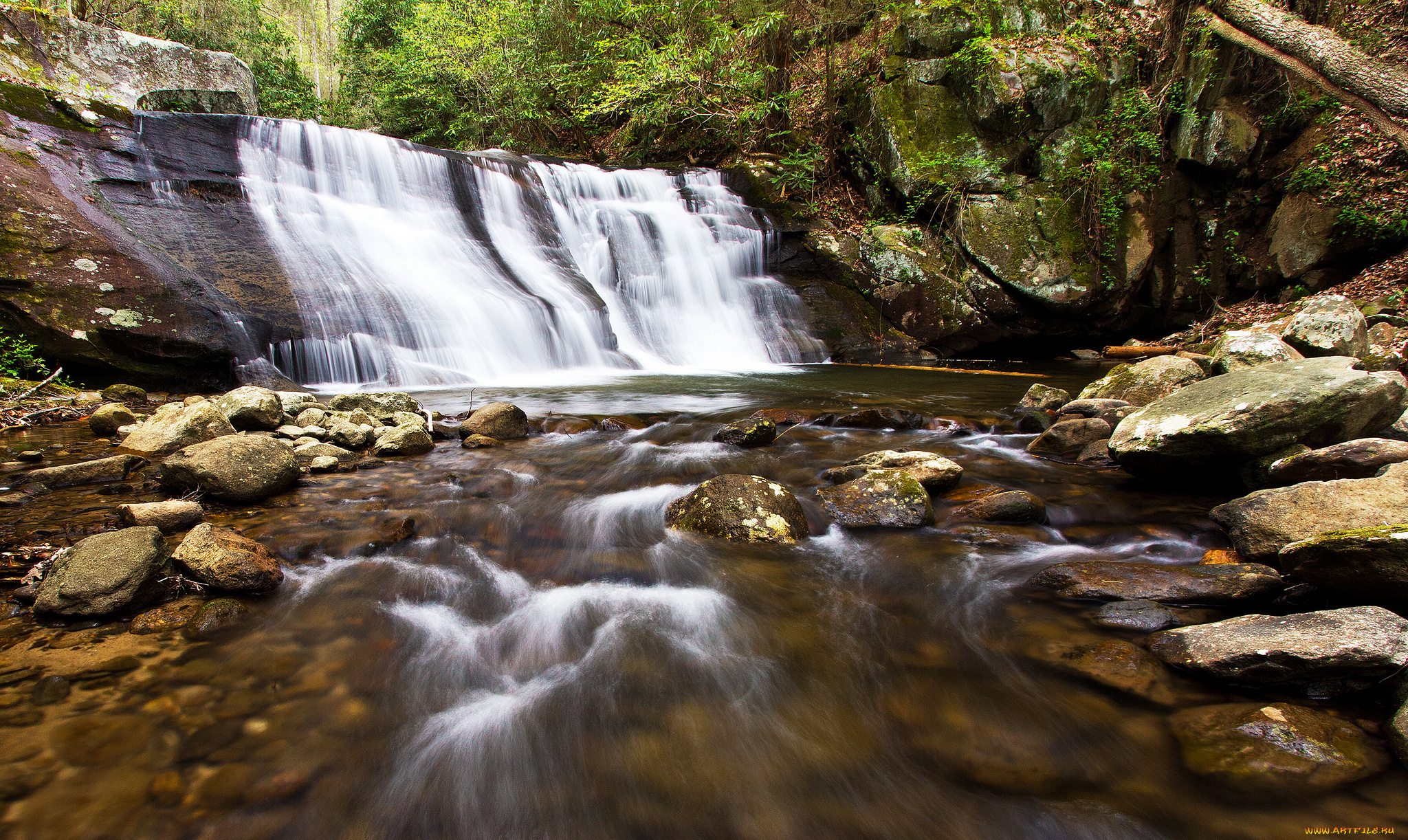 природа, водопады, водопад, река, лес