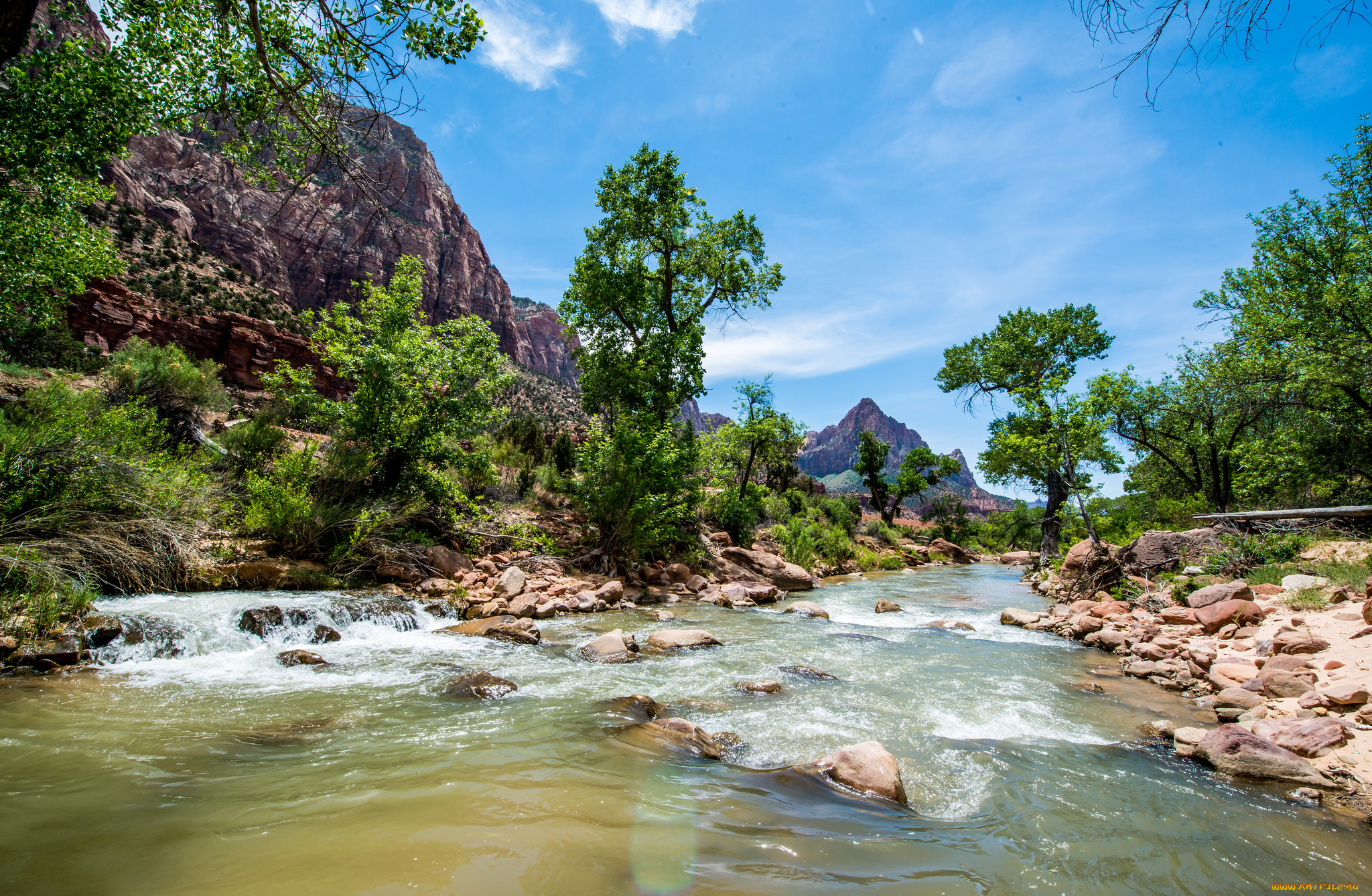 природа, реки, озера, горы, лес, река, поток