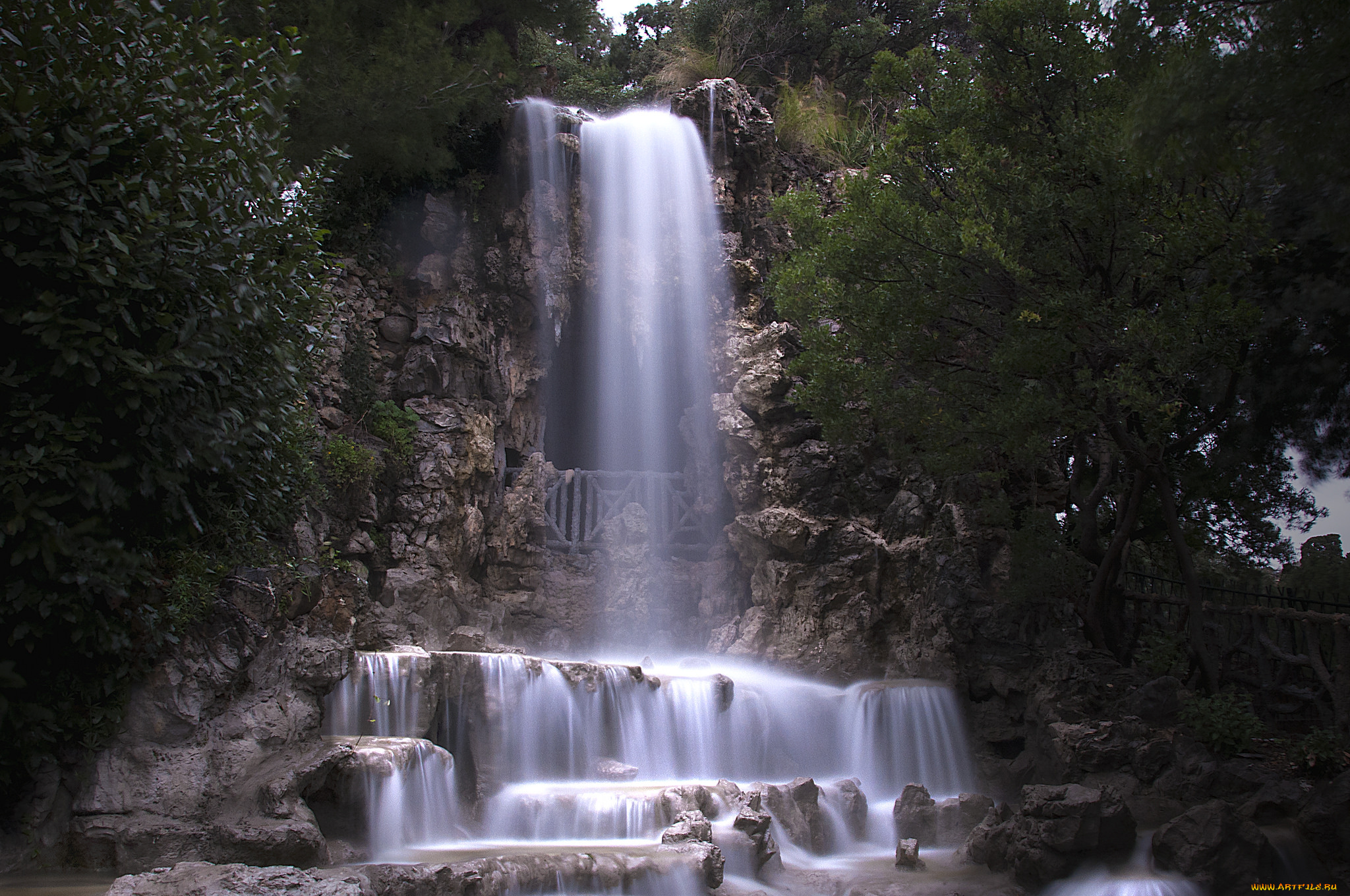 природа, водопады, лес, скалы, обрыв, река, водопад