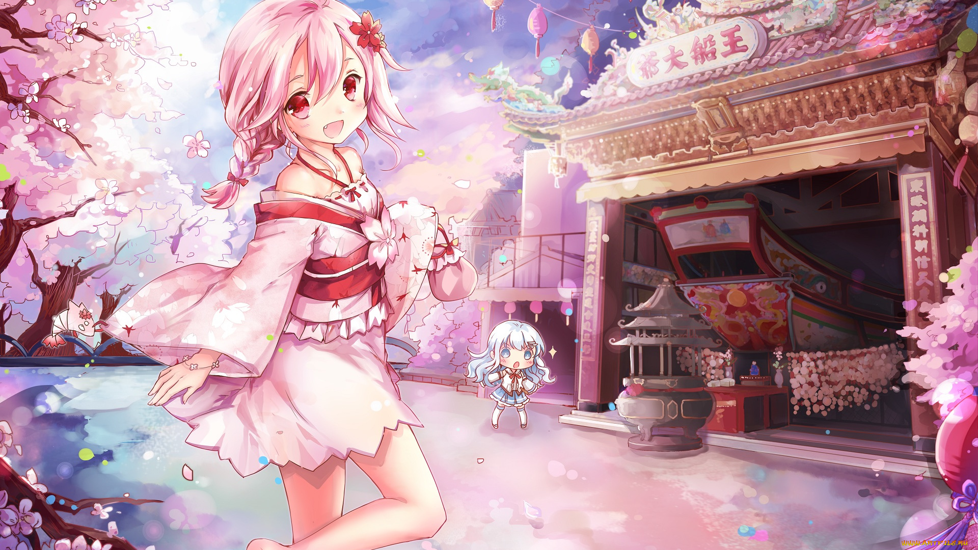 аниме, город, , улицы, , здания, sergestid, shrimp, арт, девочка, весна