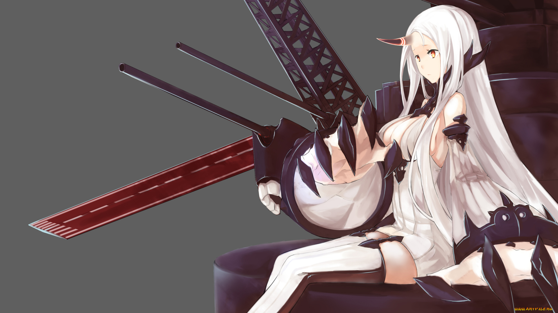 аниме, kantai, collection, seaport, hime, девушка, арт, yan, wen, zi, kantai, collection, рог