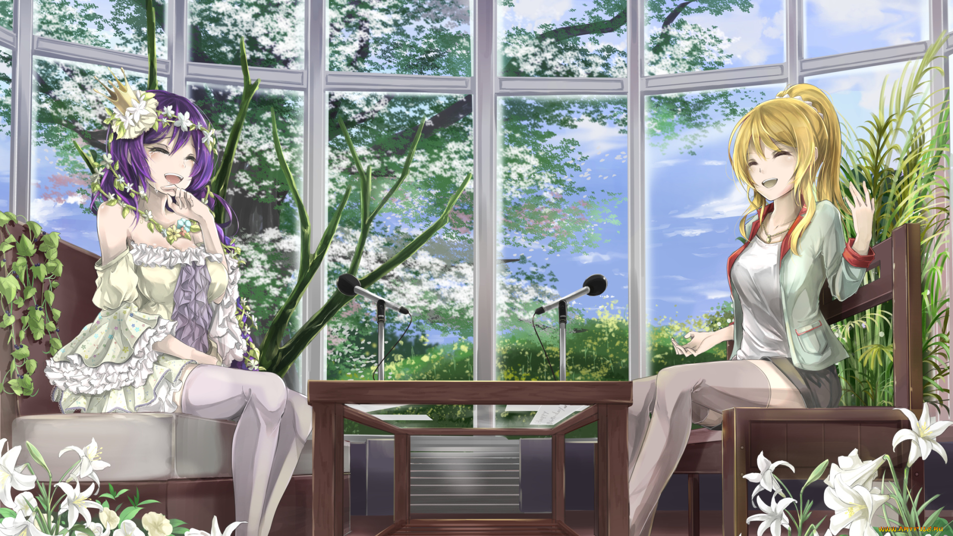 аниме, love, live, , school, idol, project, микрофоны, цветы, ayase, eri, девушки, toujou, nozomi, арт, love, live, school, idol, project, orien, интервью