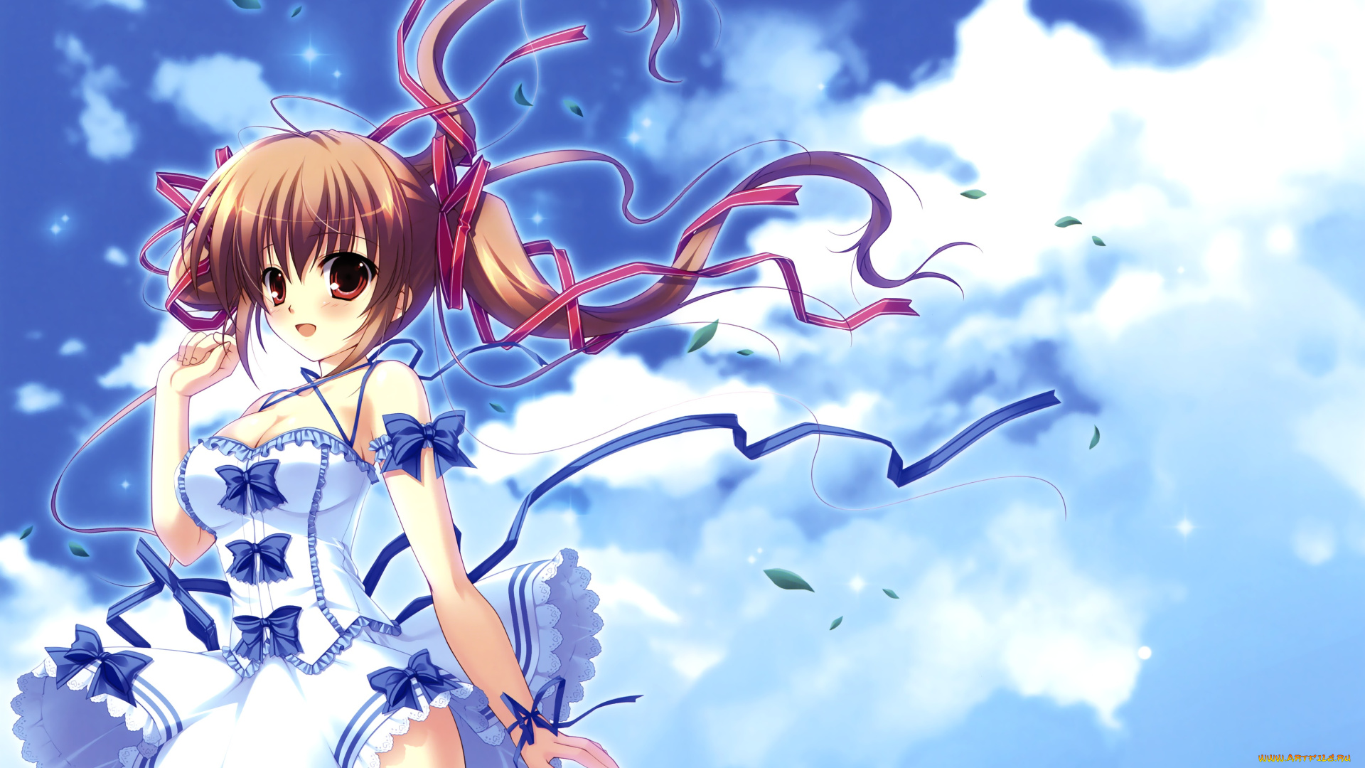 аниме, mikeou, , artbook, арт, девочка, небо, платье