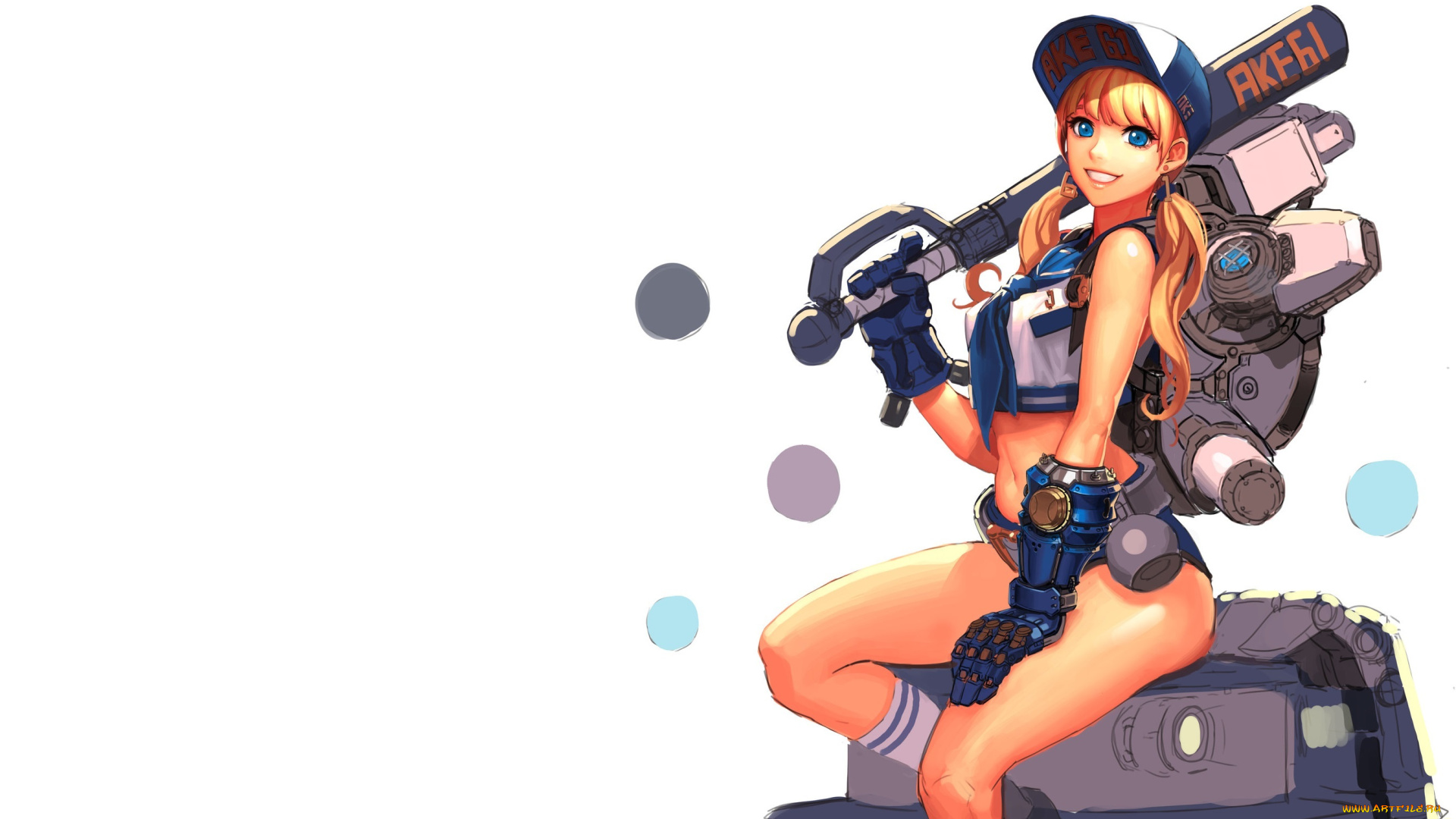 аниме, оружие, , техника, , технологии, улыбка, сидит, взгляд, девушка, эротика